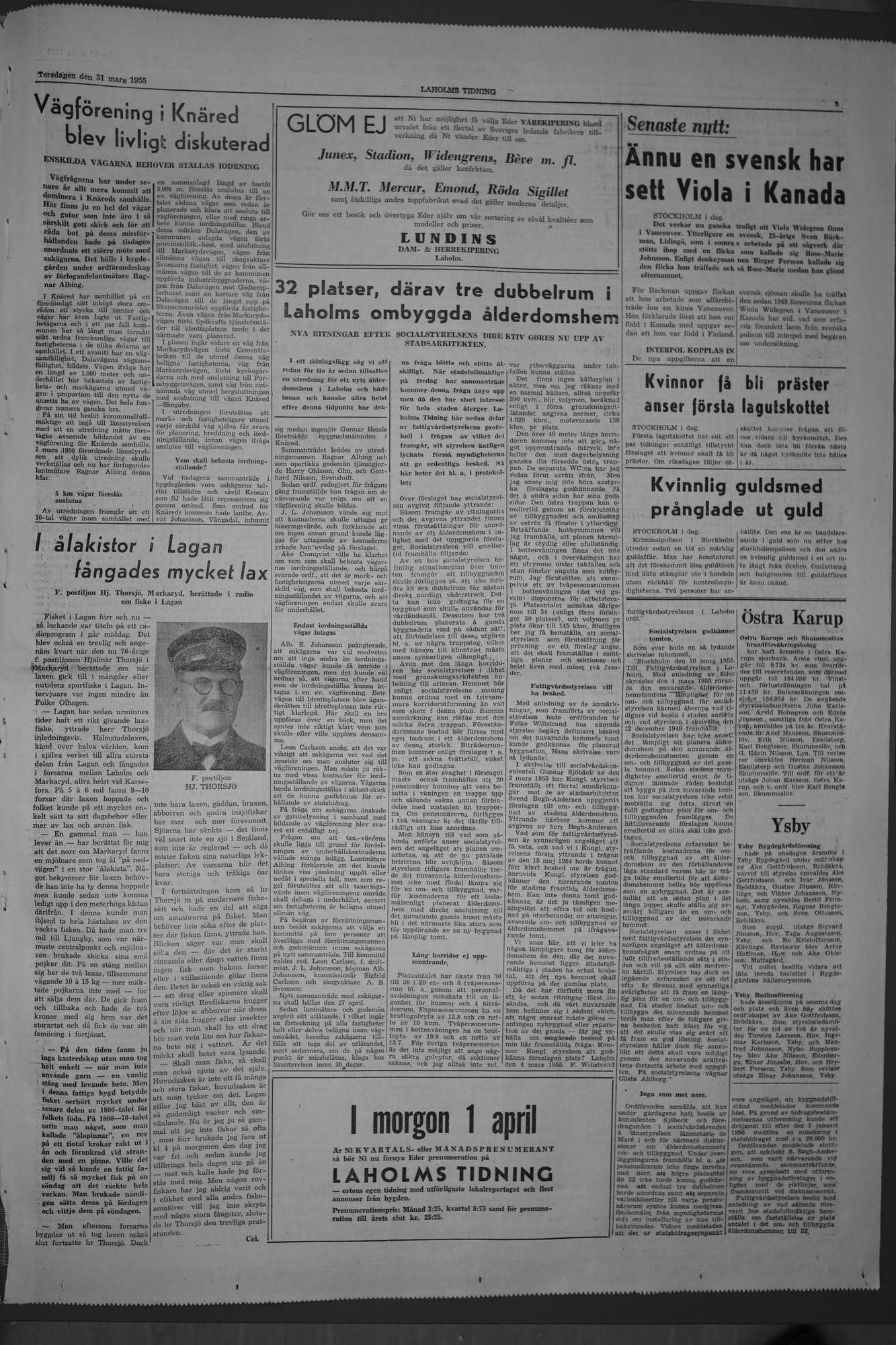 Laholms Tidning Torsdag 31 mars 1955, sida 3