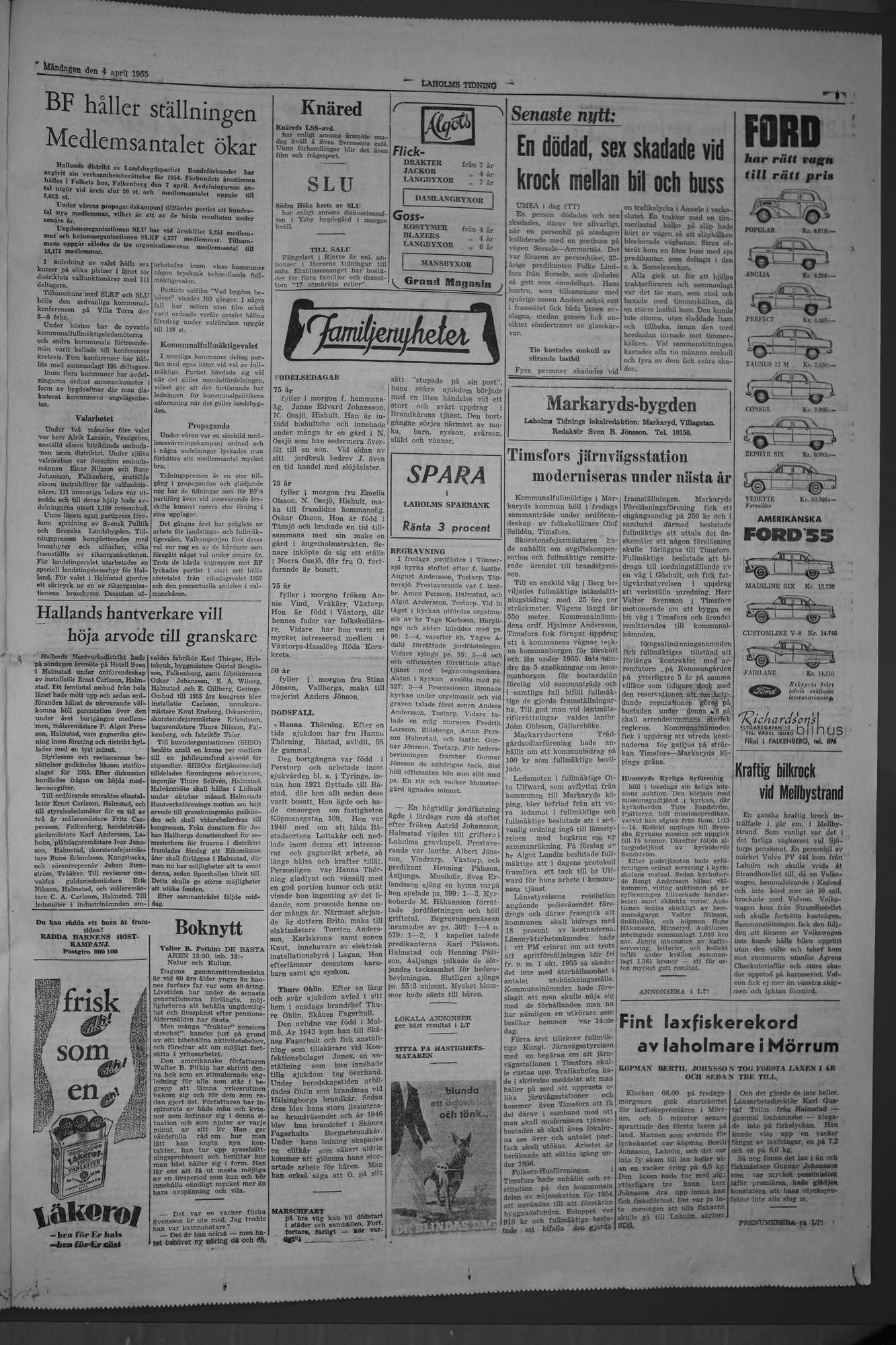 Laholms Tidning Måndag 4 april 1955, sida 3