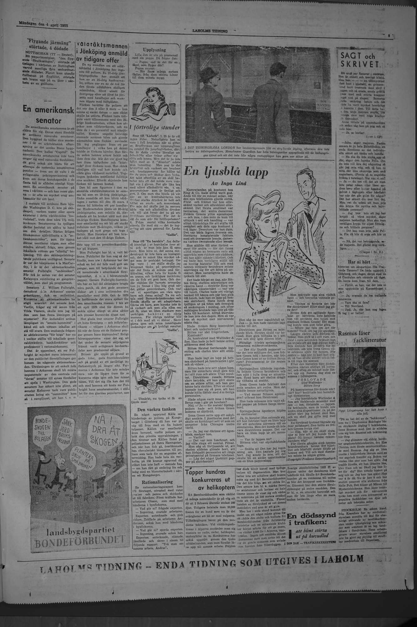 Laholms Tidning Måndag 4 april 1955, sida 5