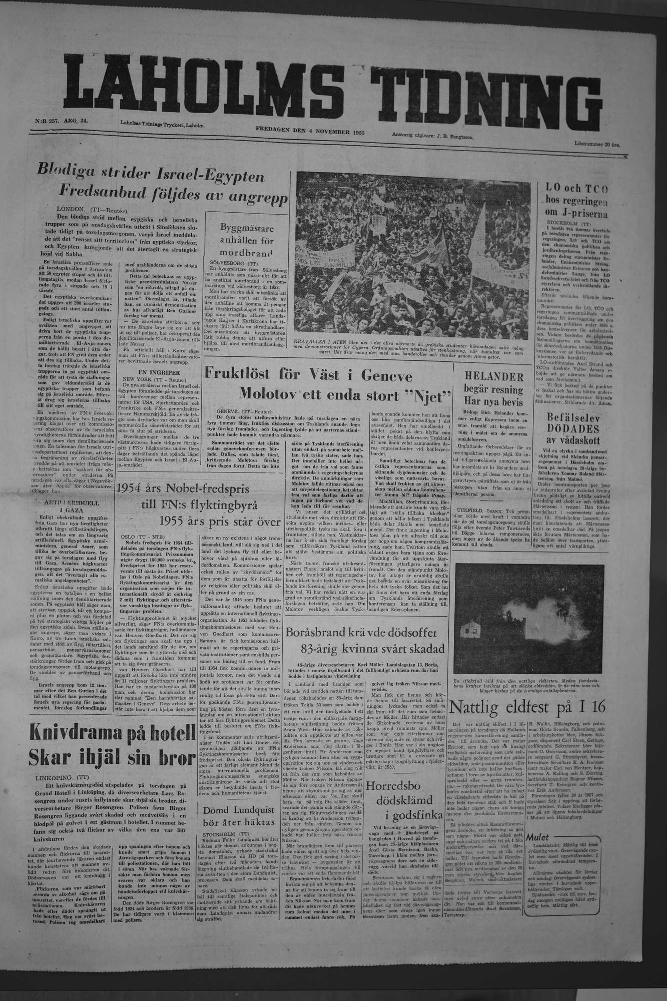 Laholms Tidning Fredag 4 november 1955, sida 1