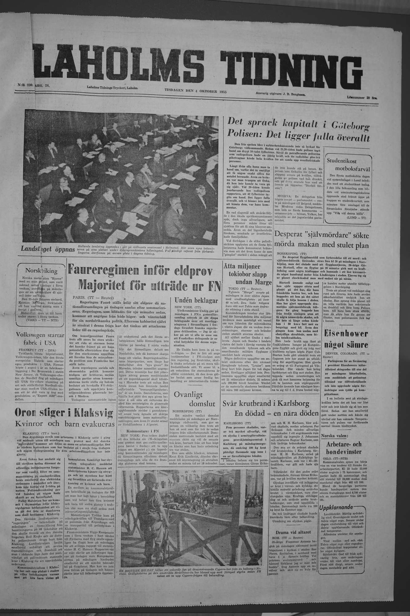 Laholms Tidning Tisdag 4 oktober 1955, sida 1
