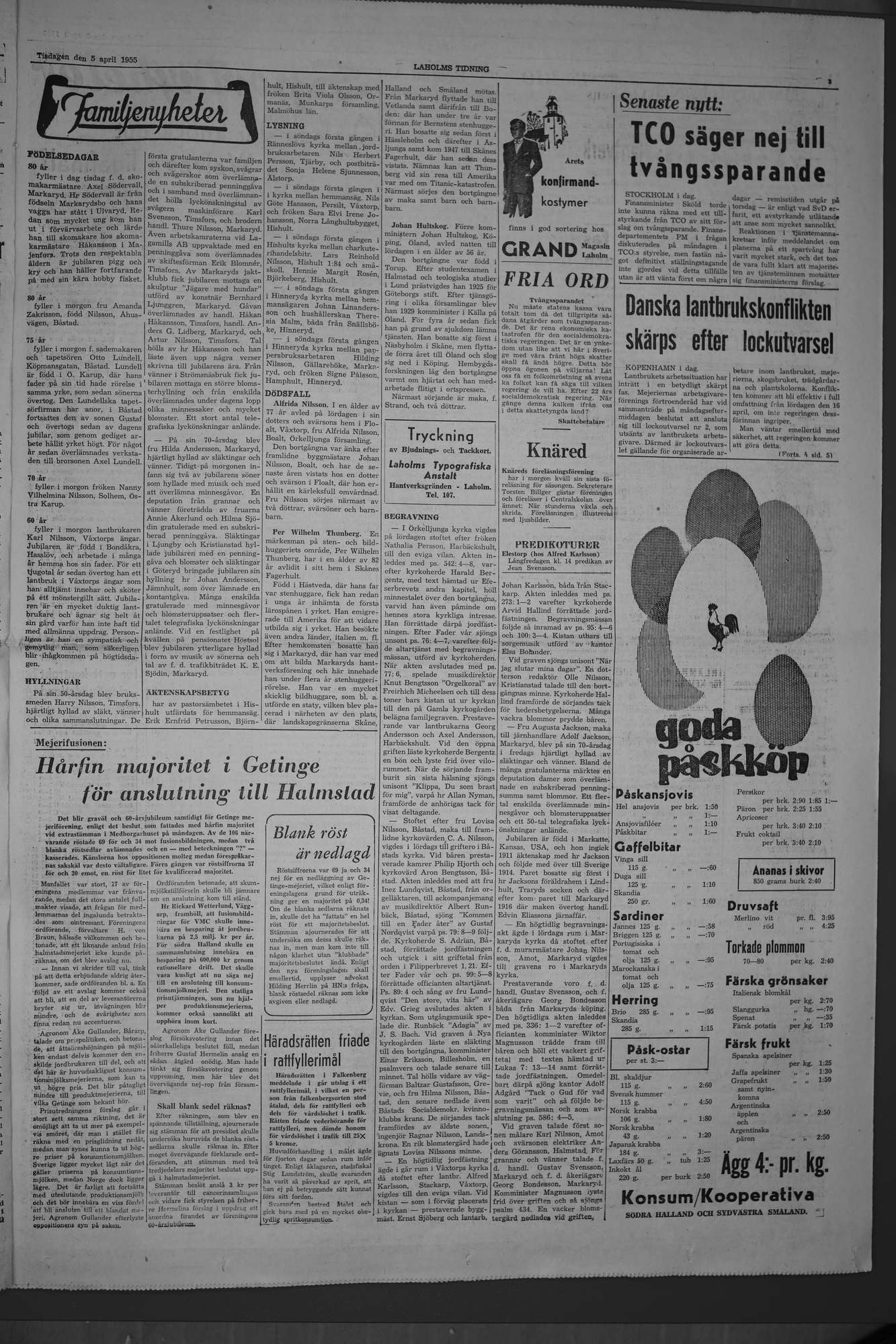 Laholms Tidning Tisdag 5 april 1955, sida 3