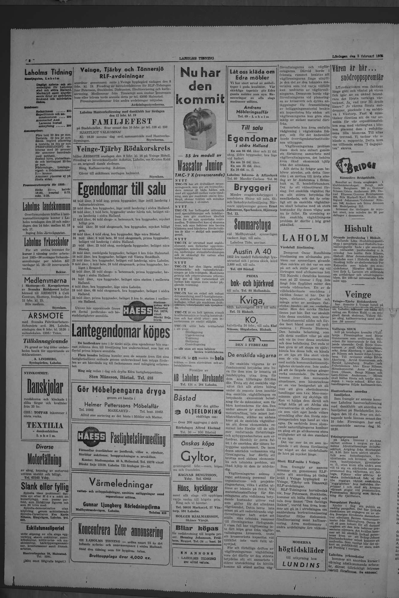 Laholms Tidning Lördag 5 februari 1955, sida 2