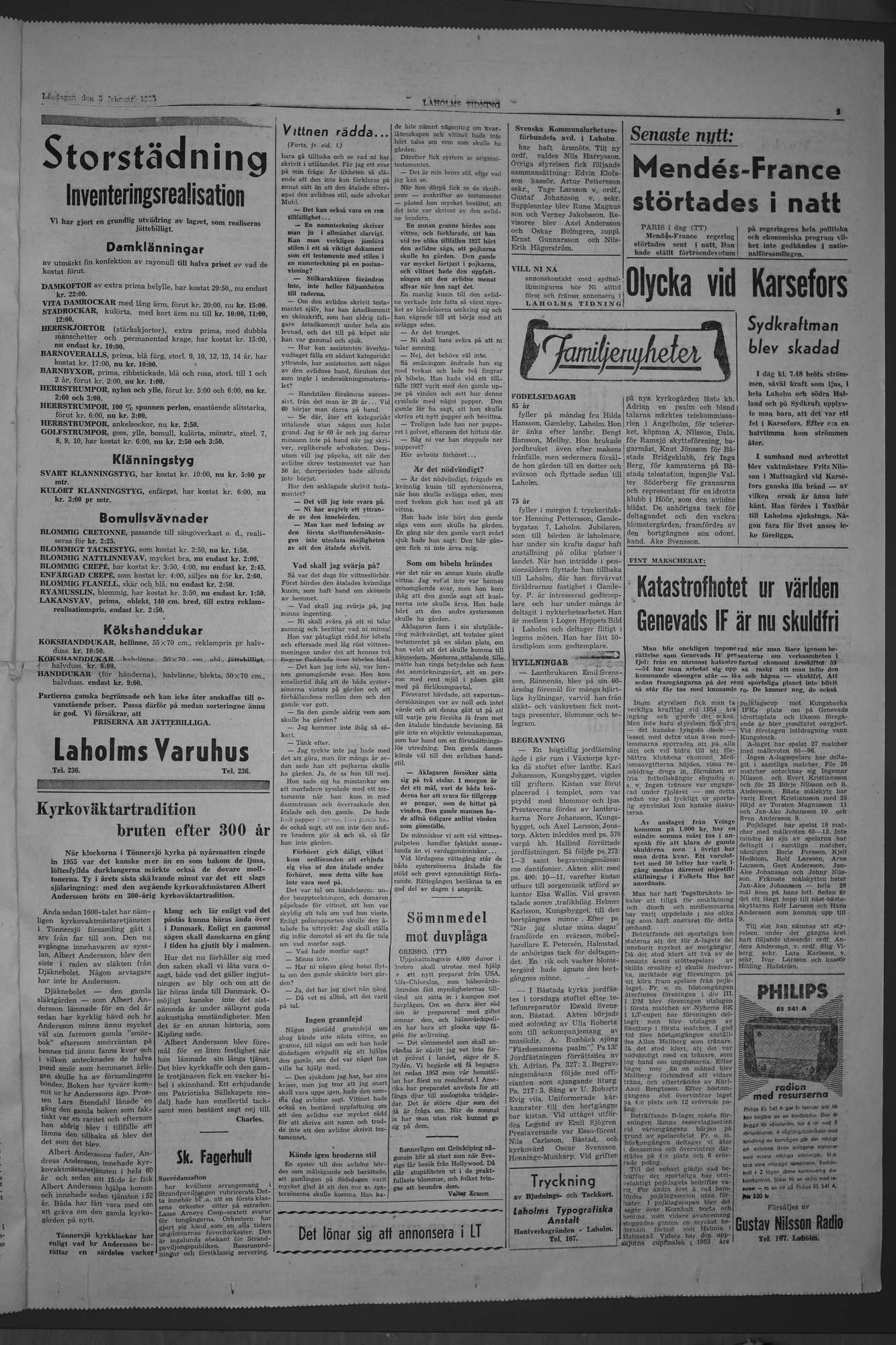 Laholms Tidning Lördag 5 februari 1955, sida 3