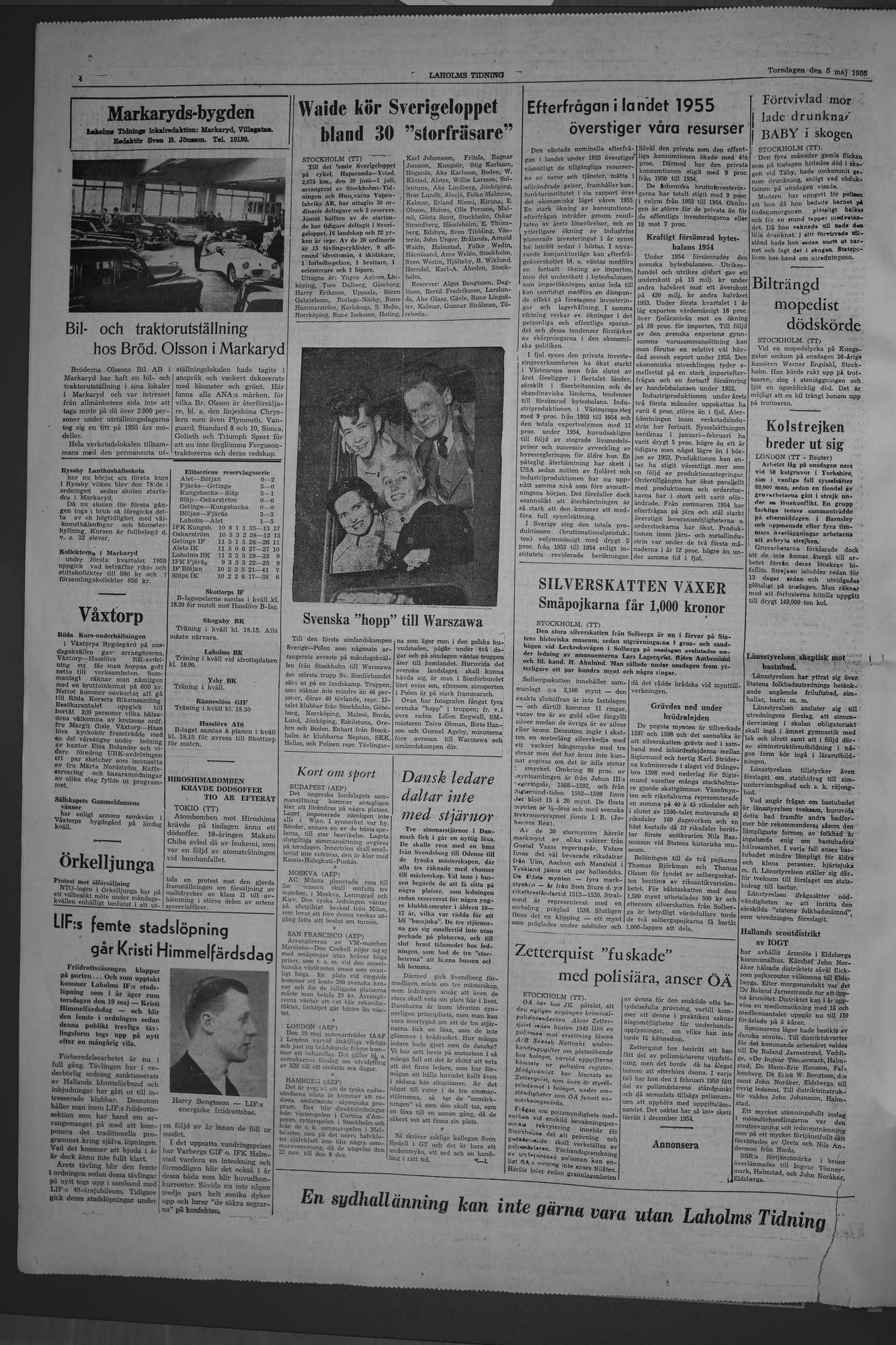 Laholms Tidning Torsdag 5 maj 1955, sida 4