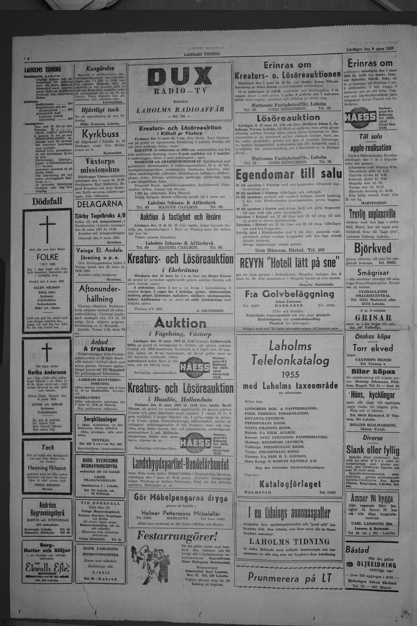 Laholms Tidning Lördag 5 mars 1955, sida 2