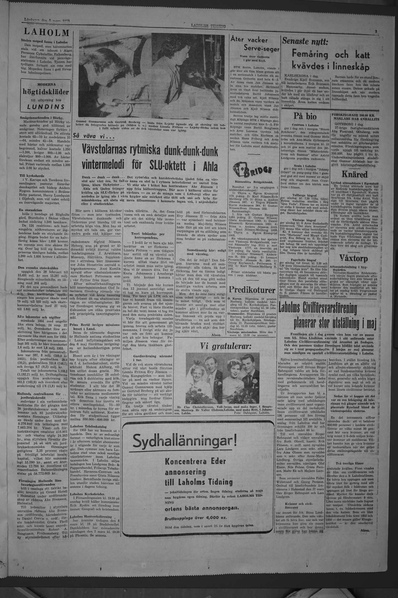 Laholms Tidning Lördag 5 mars 1955, sida 3