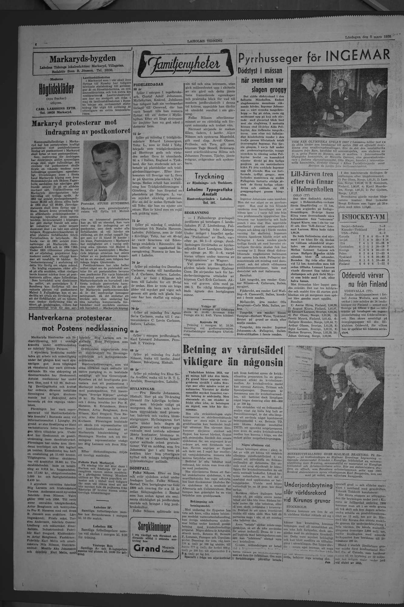 Laholms Tidning Lördag 5 mars 1955, sida 4