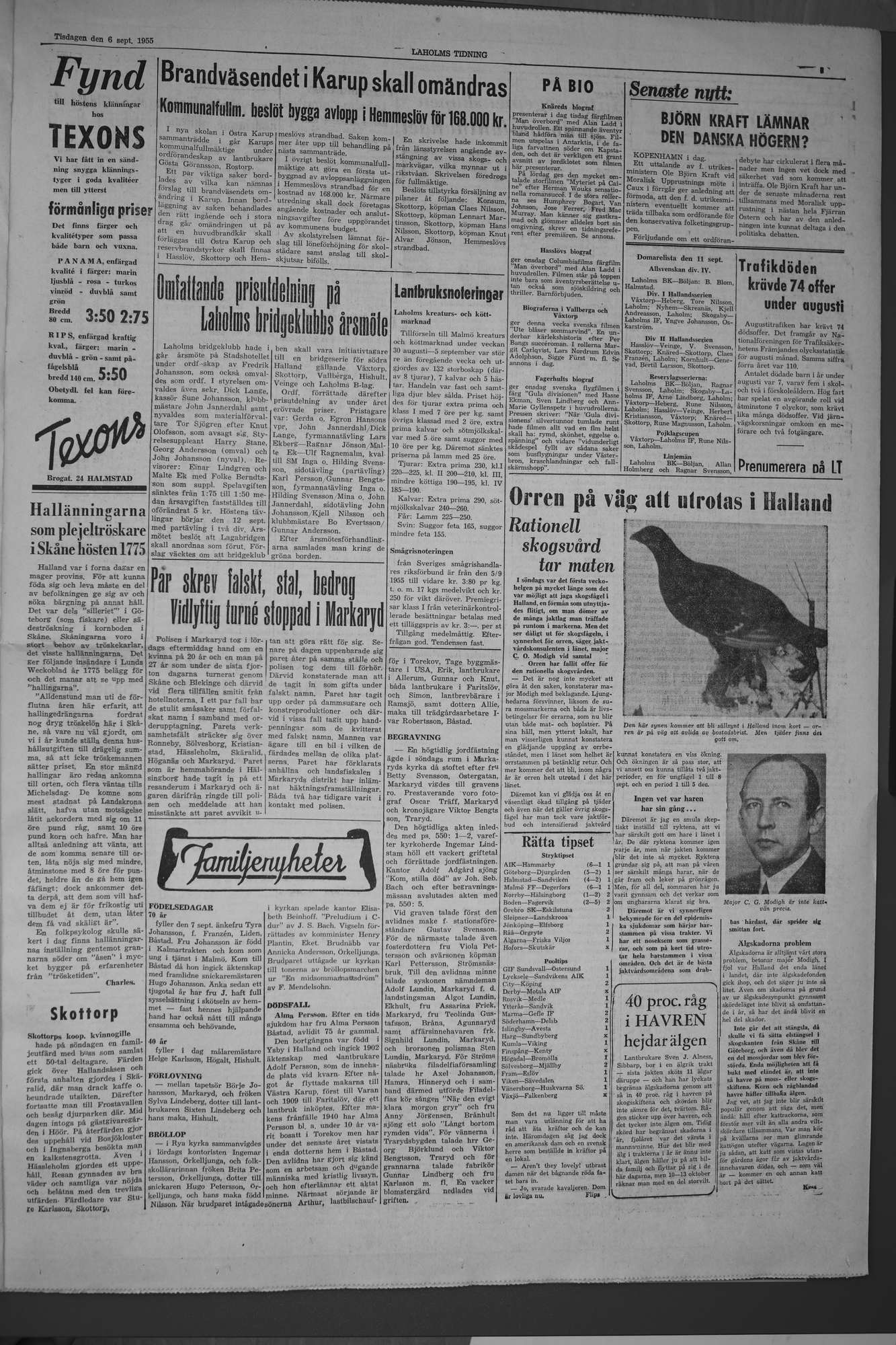 Laholms Tidning Tisdag 6 september 1955, sida 3