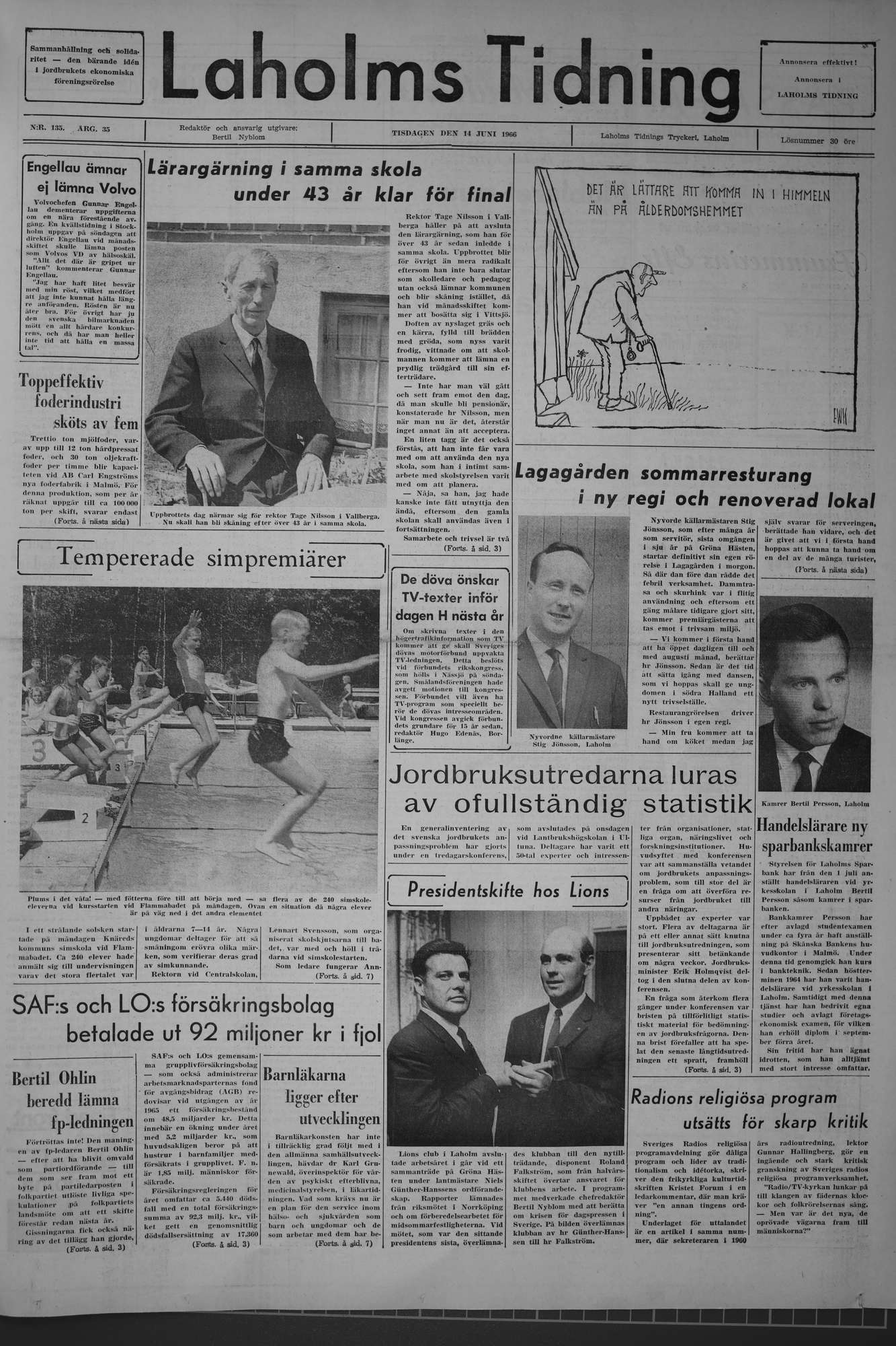 Laholms Tidning Tisdag 14 juni 1966, sida 1