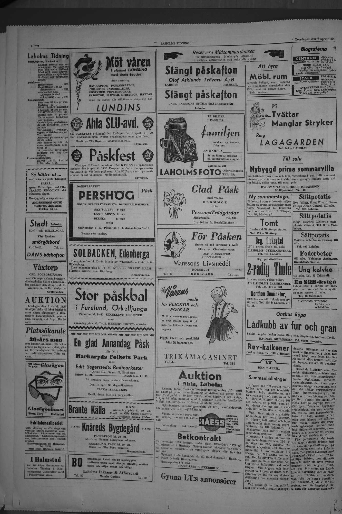 Laholms Tidning Torsdag 7 april 1955, sida 2