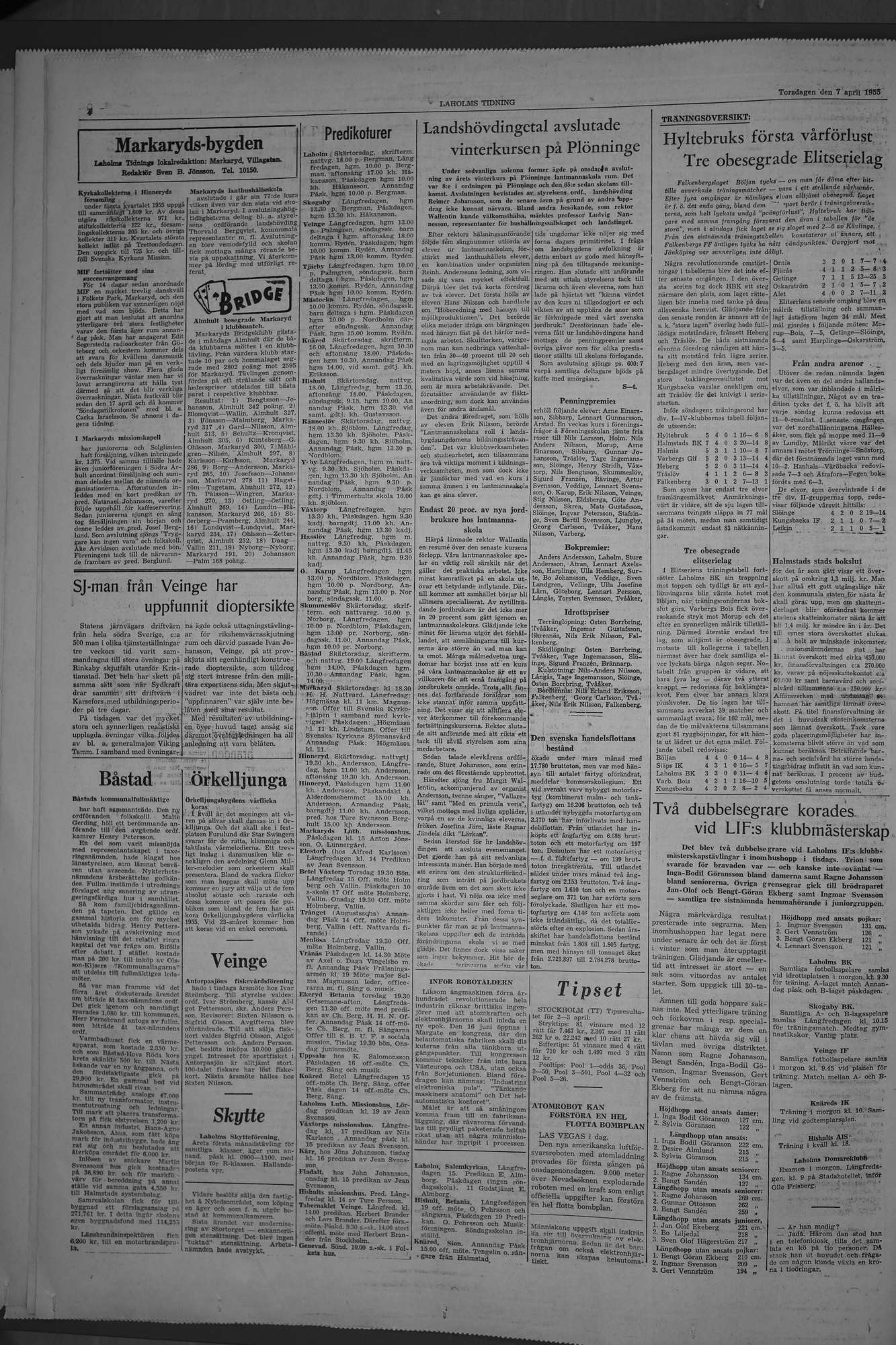 Laholms Tidning Torsdag 7 april 1955, sida 4