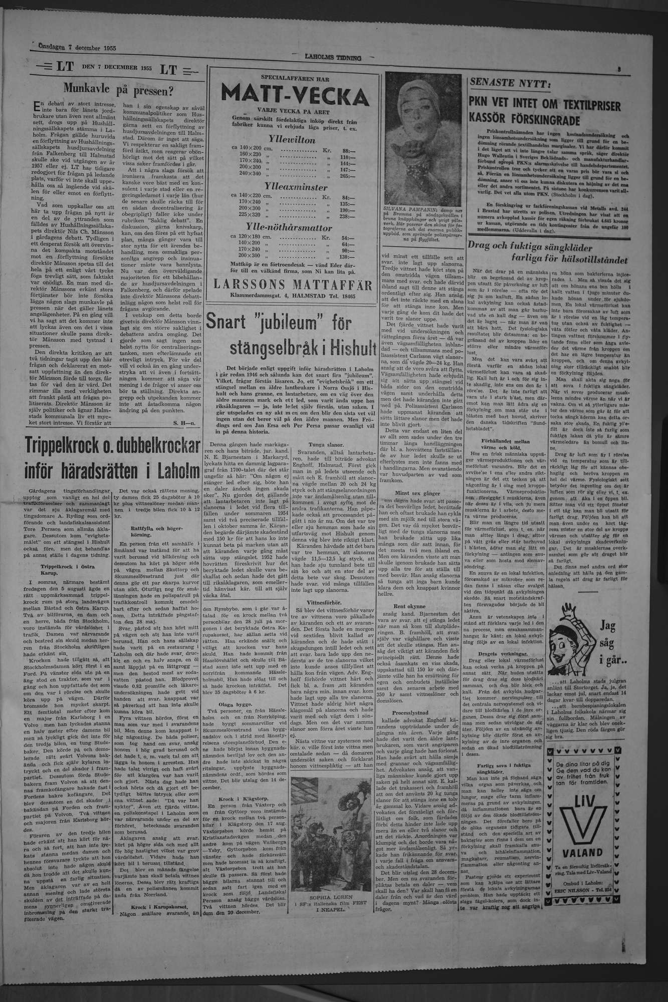 Laholms Tidning Onsdag 7 december 1955, sida 3