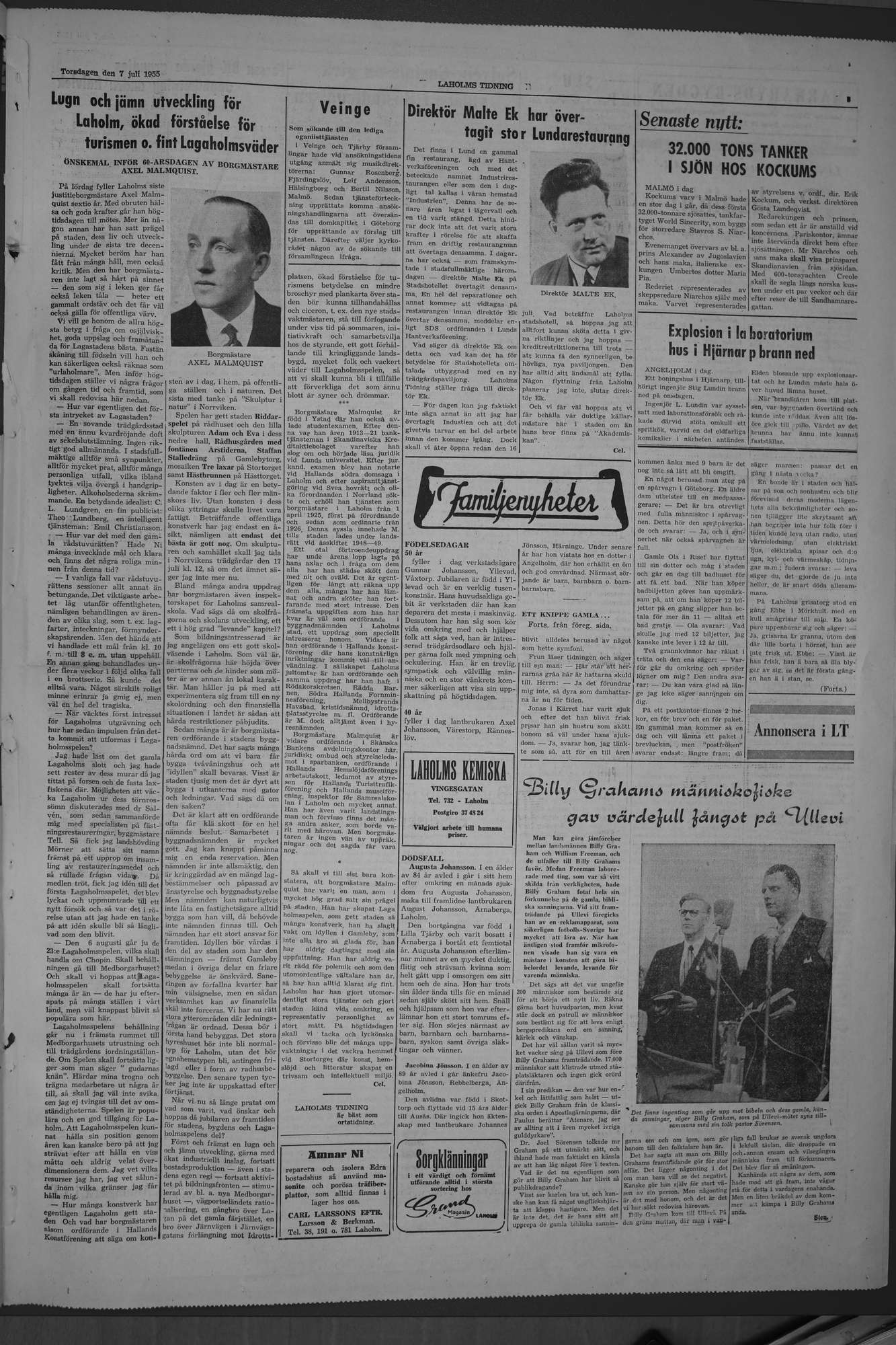Laholms Tidning Torsdag 7 juli 1955, sida 3