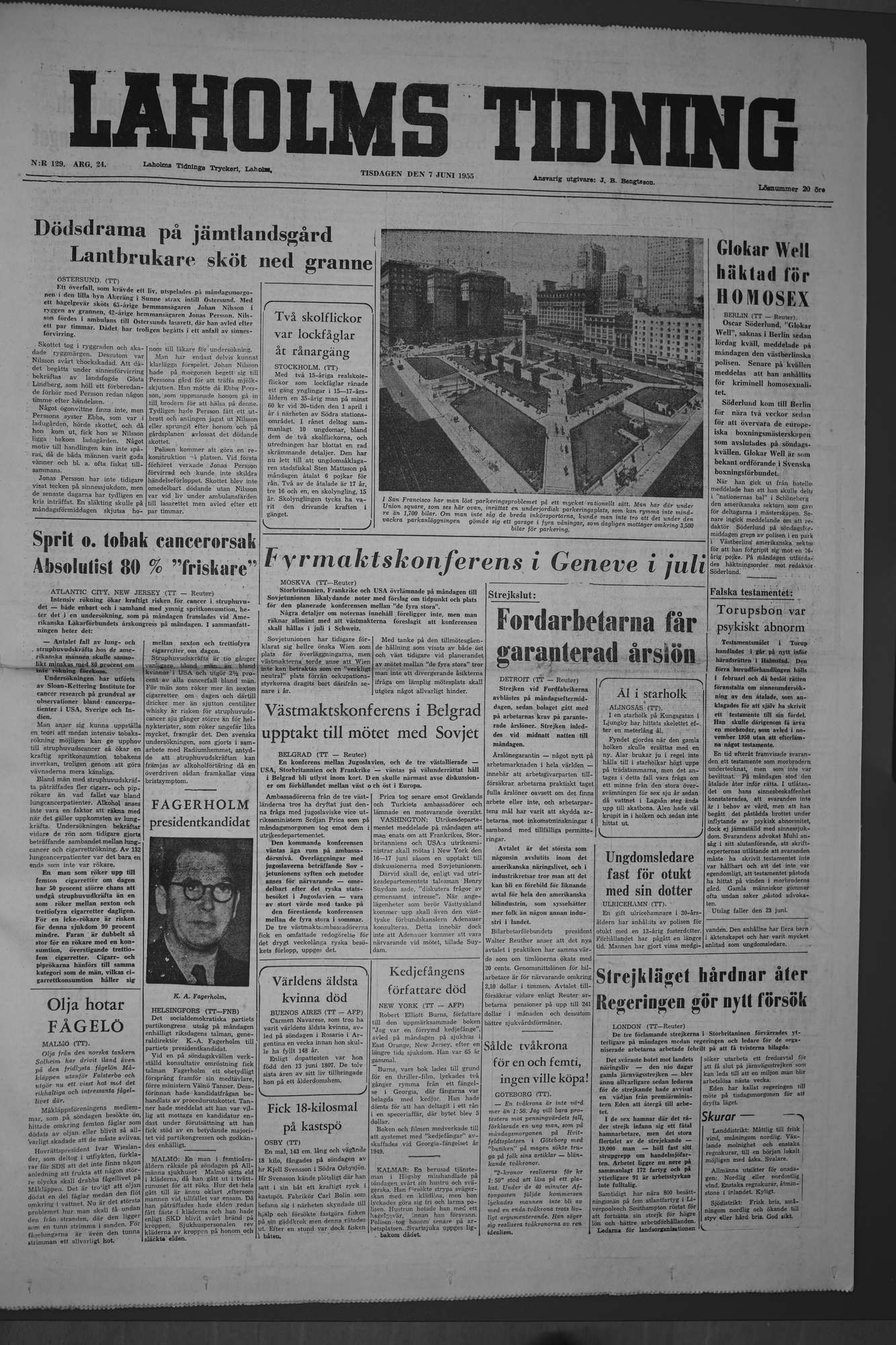 Laholms Tidning Tisdag 7 juni 1955, sida 1