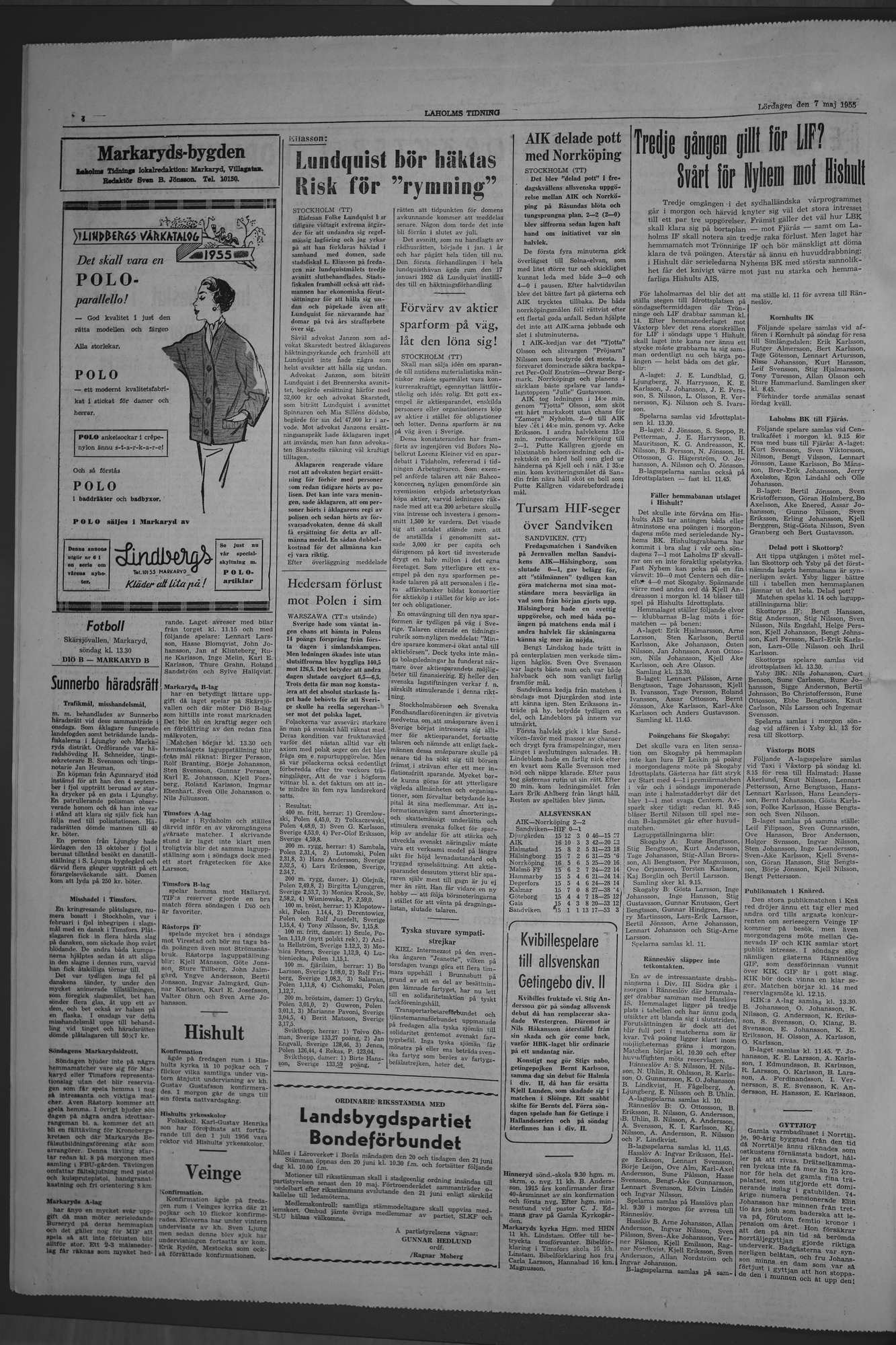 Laholms Tidning Lördag 7 maj 1955, sida 4