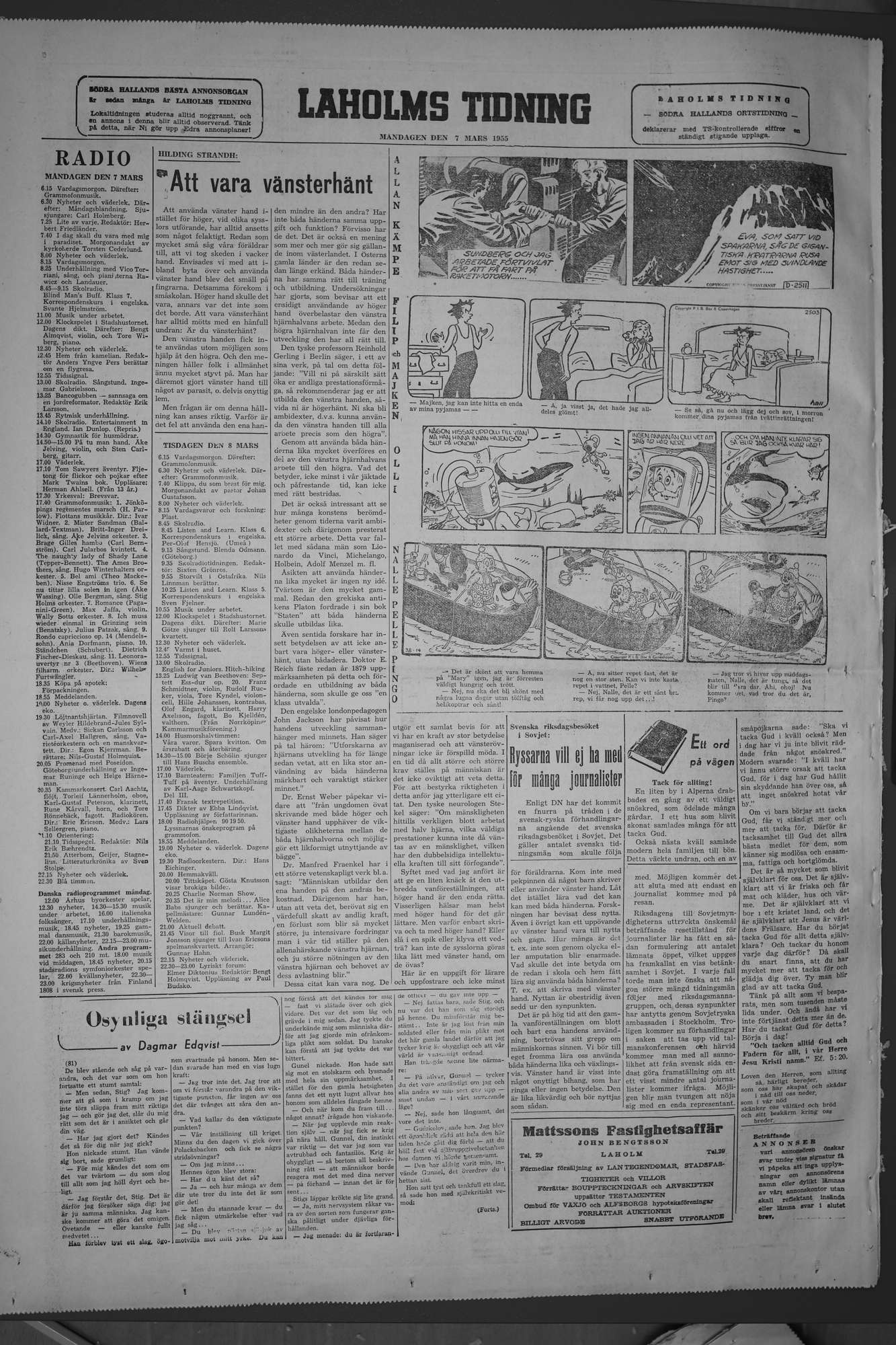 Laholms Tidning Måndag 7 mars 1955, sida 6