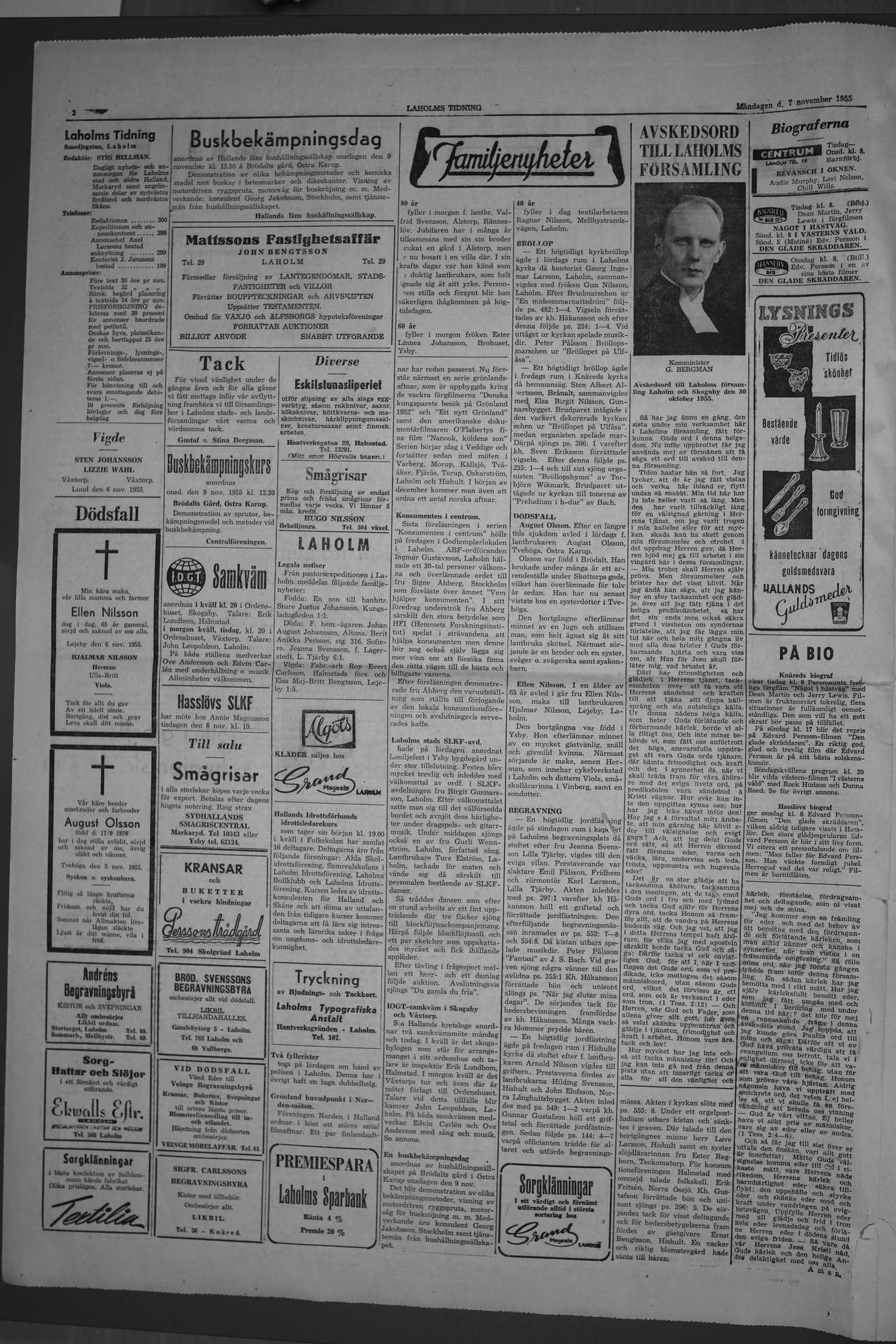 Laholms Tidning Måndag 7 november 1955, sida 2