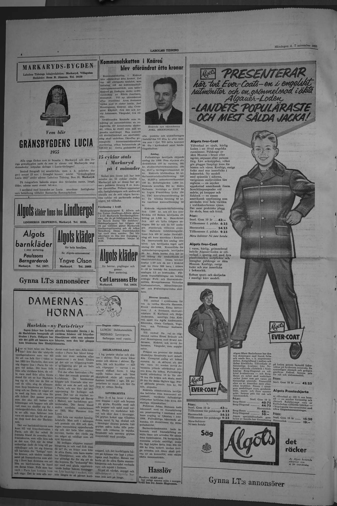 Laholms Tidning Måndag 7 november 1955, sida 4