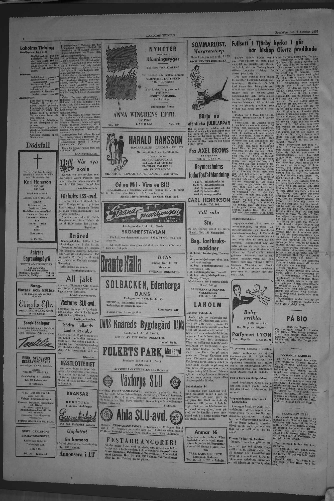 Laholms Tidning Fredag 7 oktober 1955, sida 2