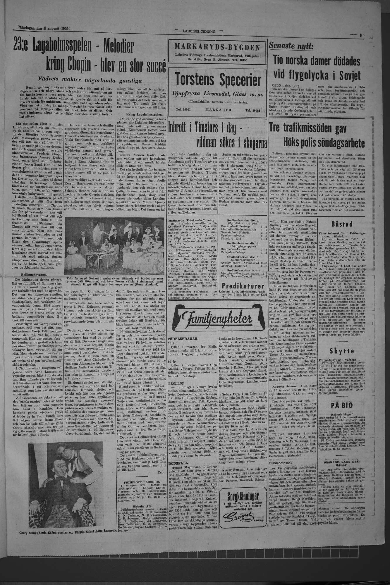 Laholms Tidning Måndag 8 augusti 1955, sida 3