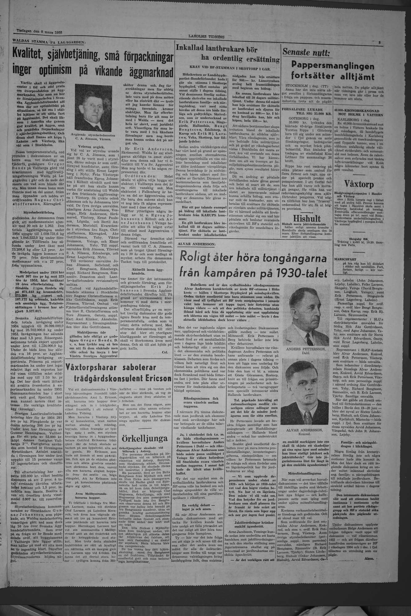Laholms Tidning Tisdag 8 mars 1955, sida 3