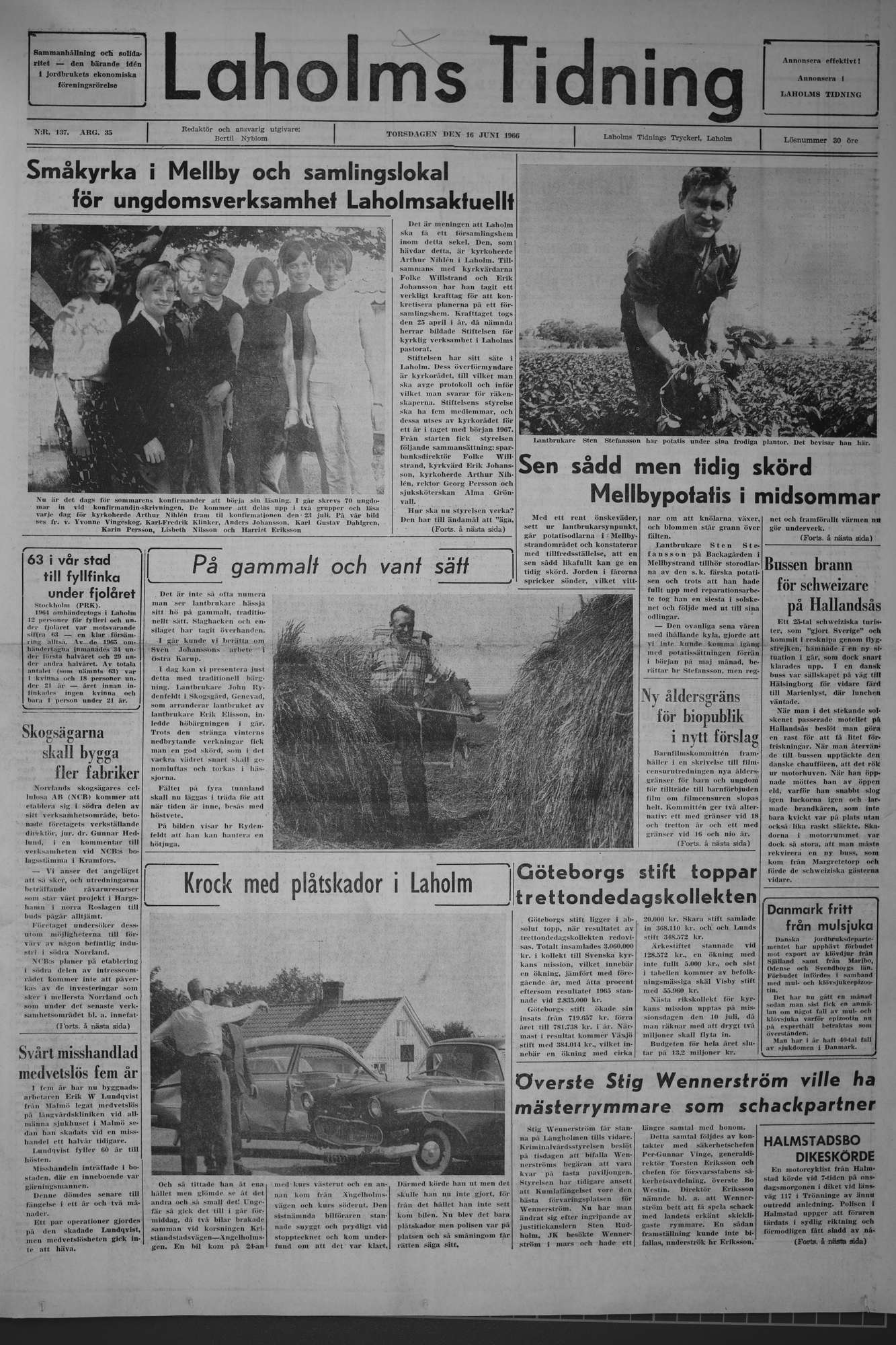 Laholms Tidning Torsdag 16 juni 1966, sida 1