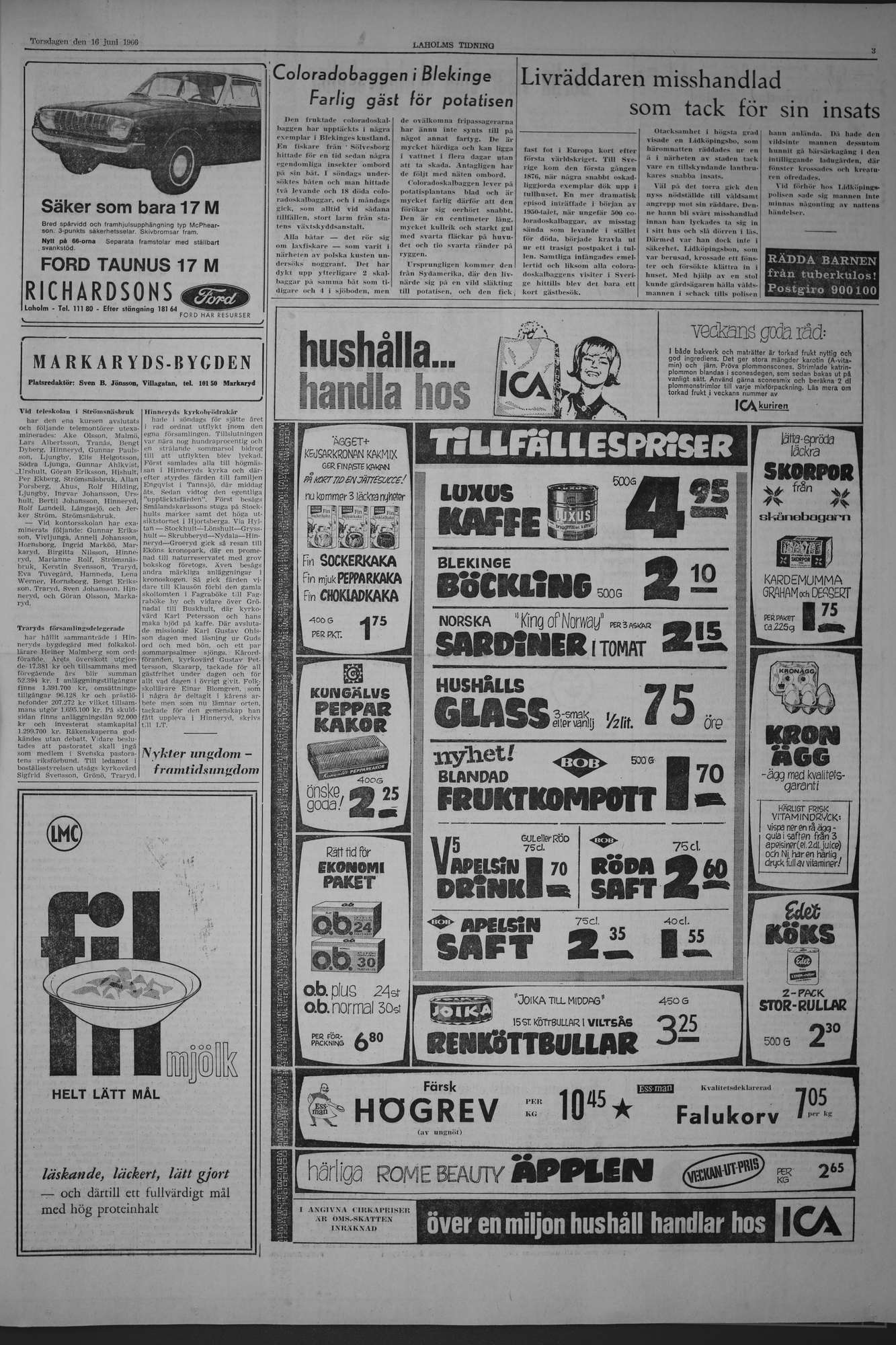 Laholms Tidning Torsdag 16 juni 1966, sida 3