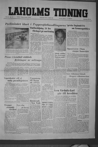 Förstasidan, Onsdag 9 mars 1955