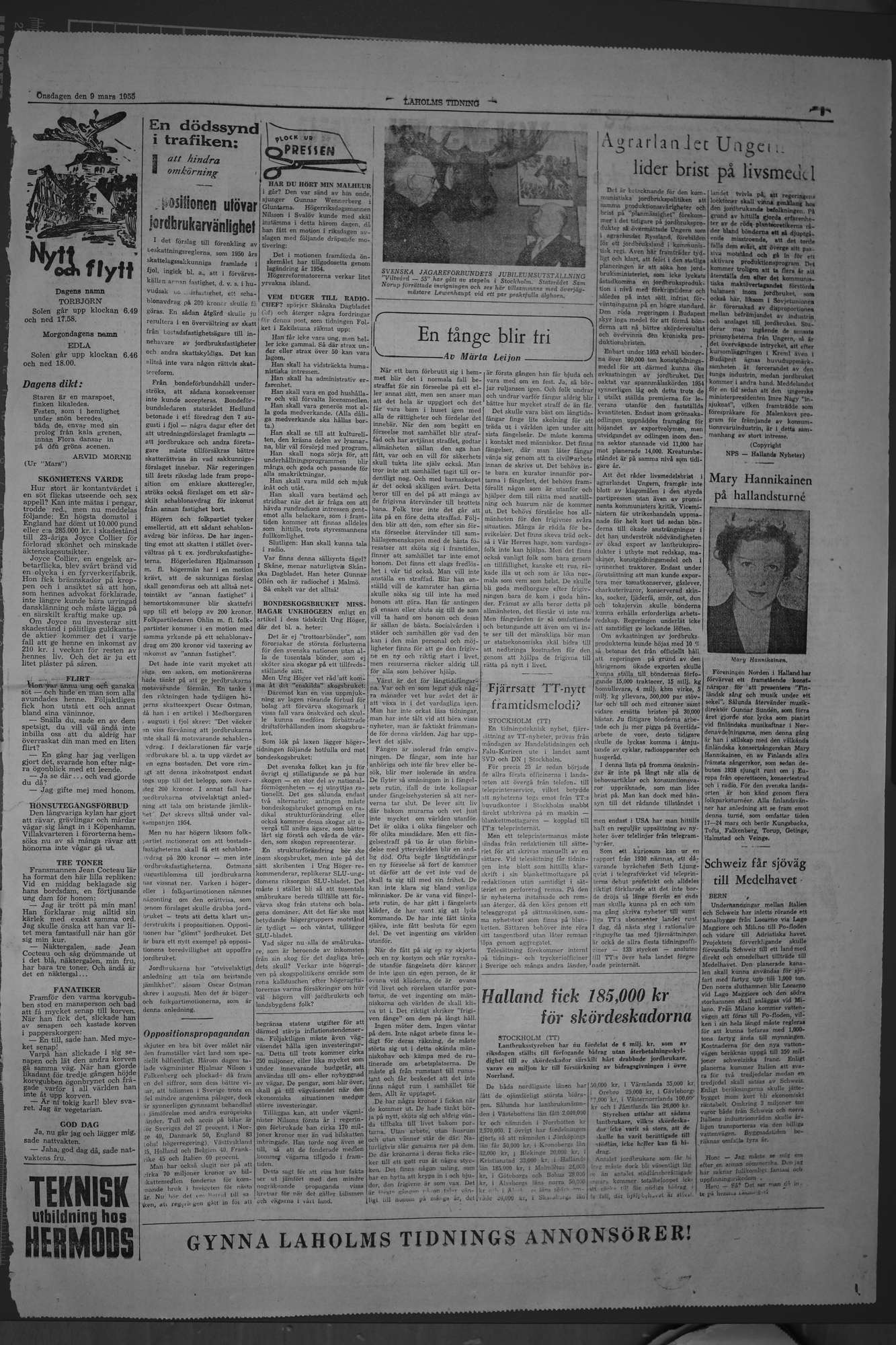 Laholms Tidning Onsdag 9 mars 1955, sida 5