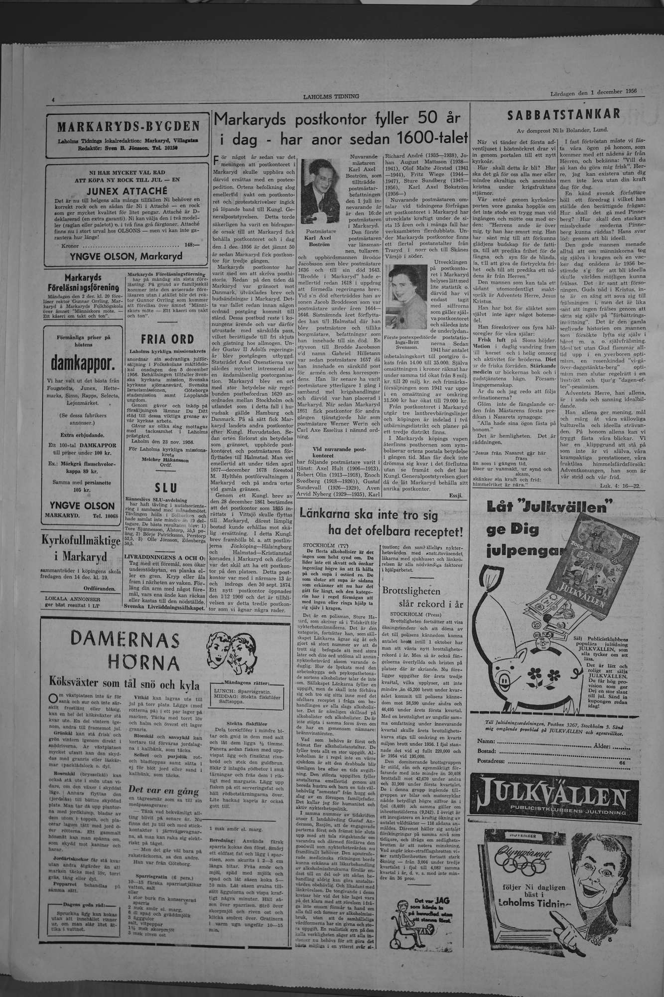Laholms Tidning Lördag 1 december 1956, sida 4