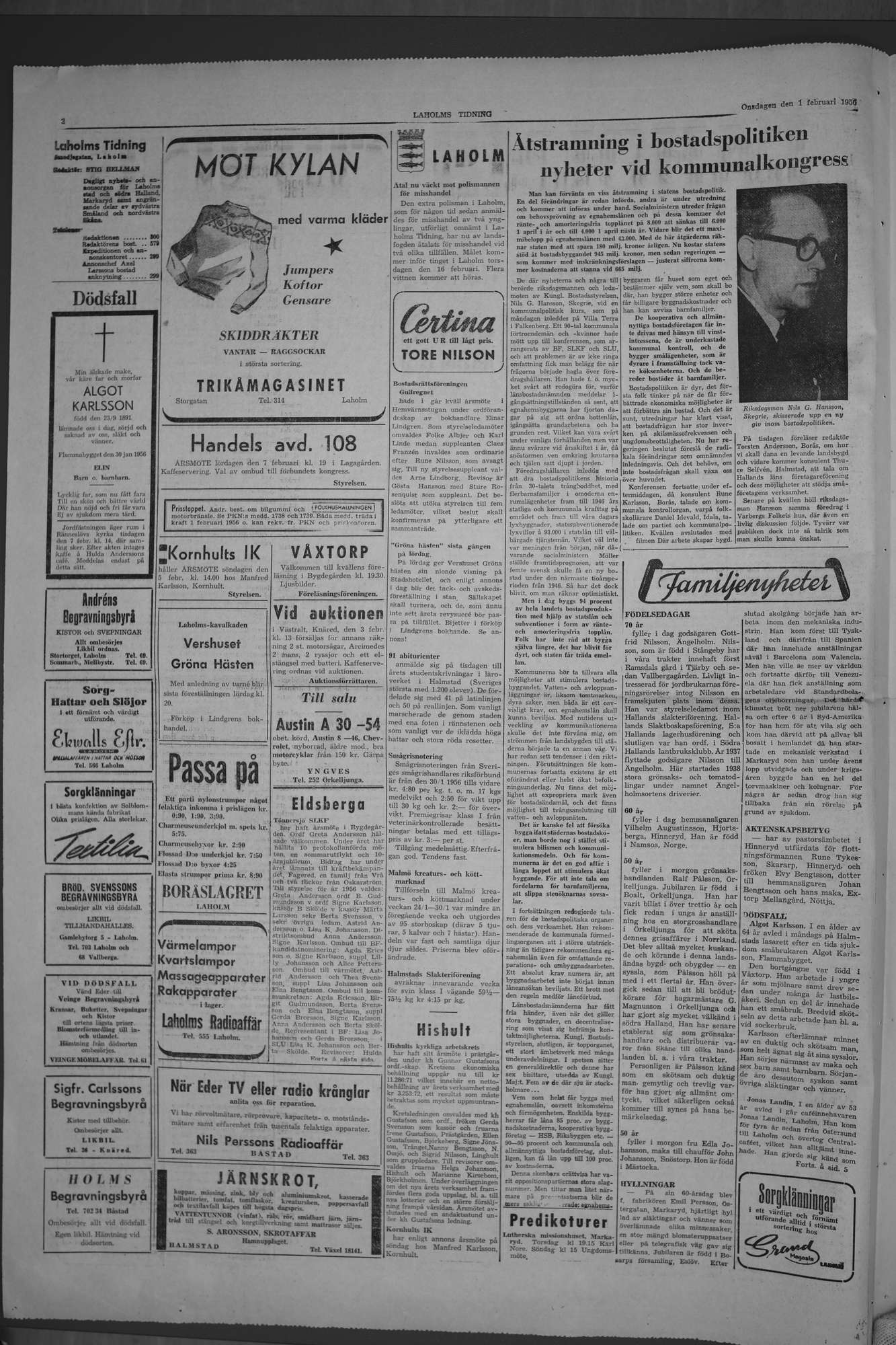 Laholms Tidning Onsdag 1 februari 1956, sida 2