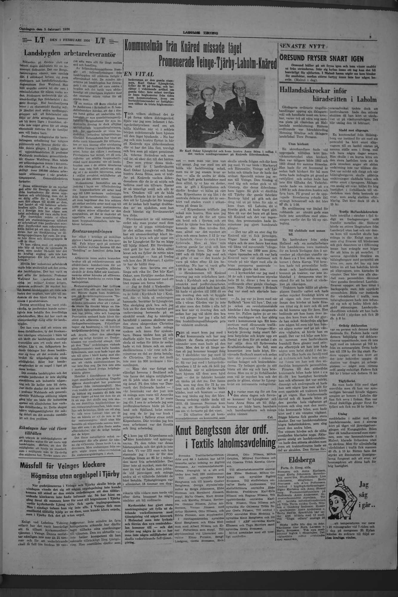 Laholms Tidning Onsdag 1 februari 1956, sida 3