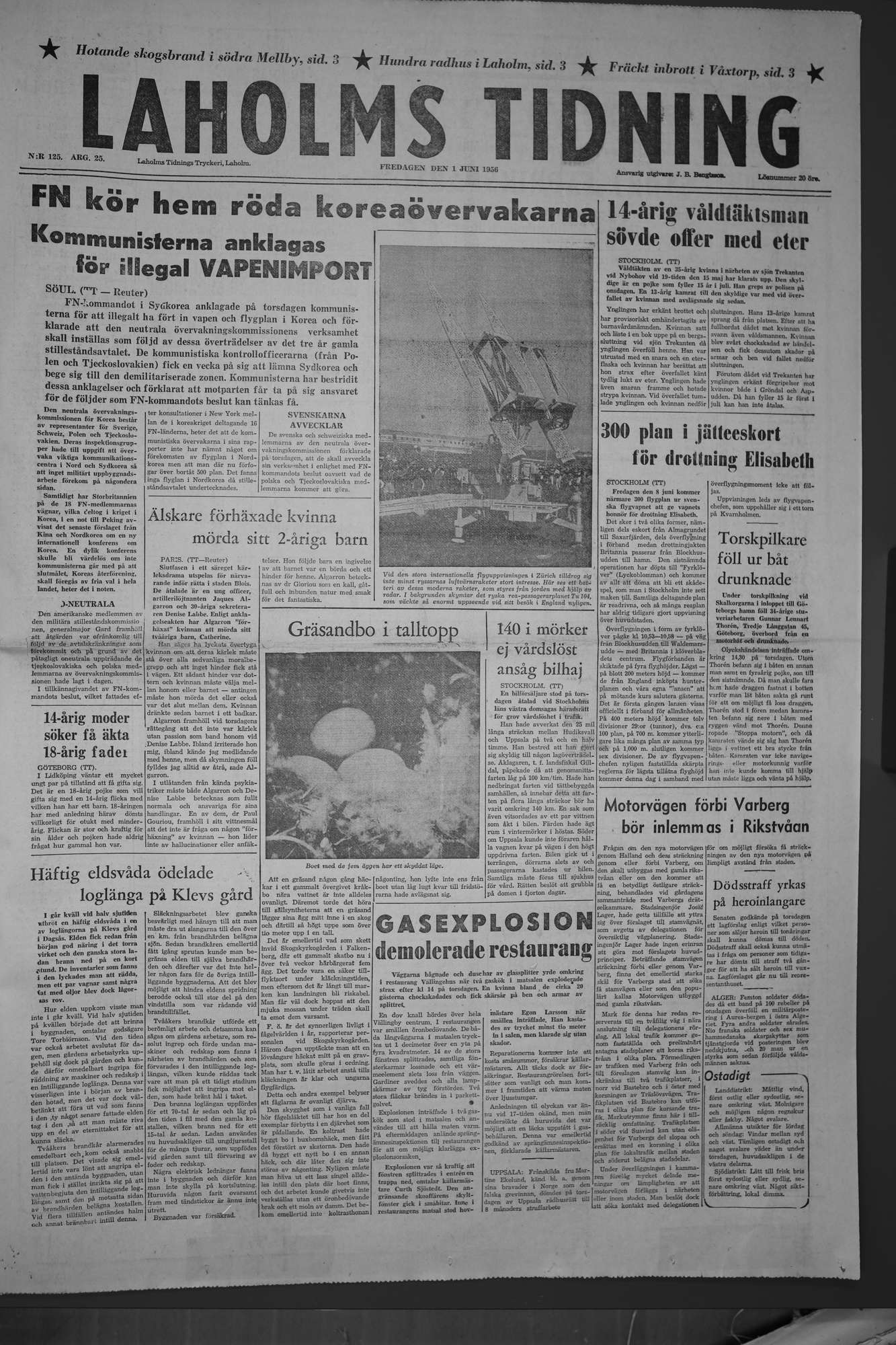 Laholms Tidning Fredag 1 juni 1956, sida 1
