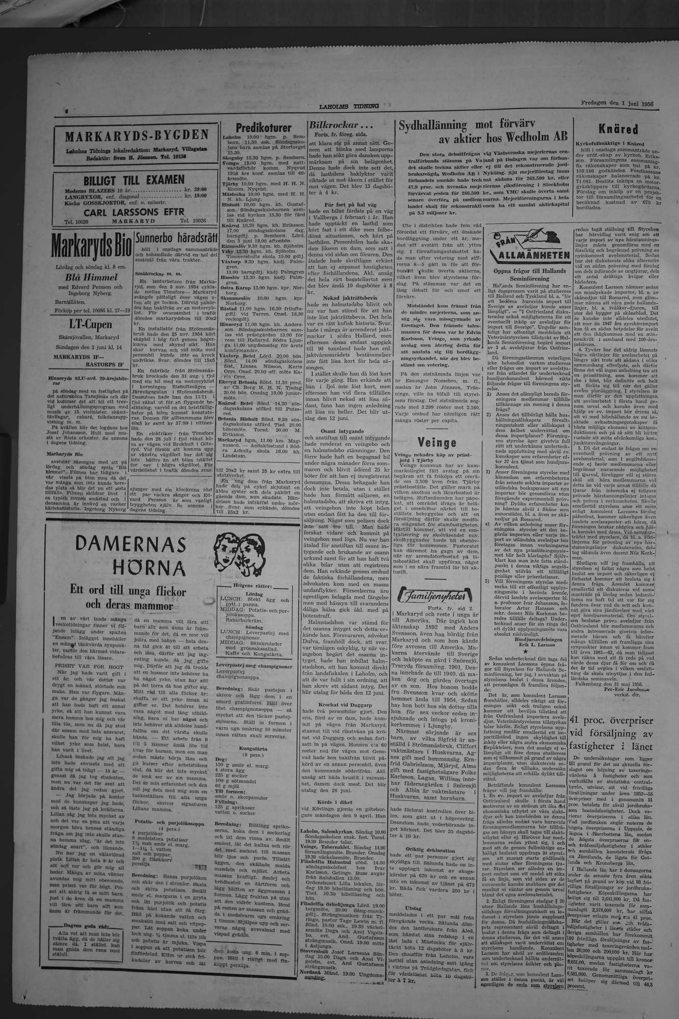 Laholms Tidning Fredag 1 juni 1956, sida 4