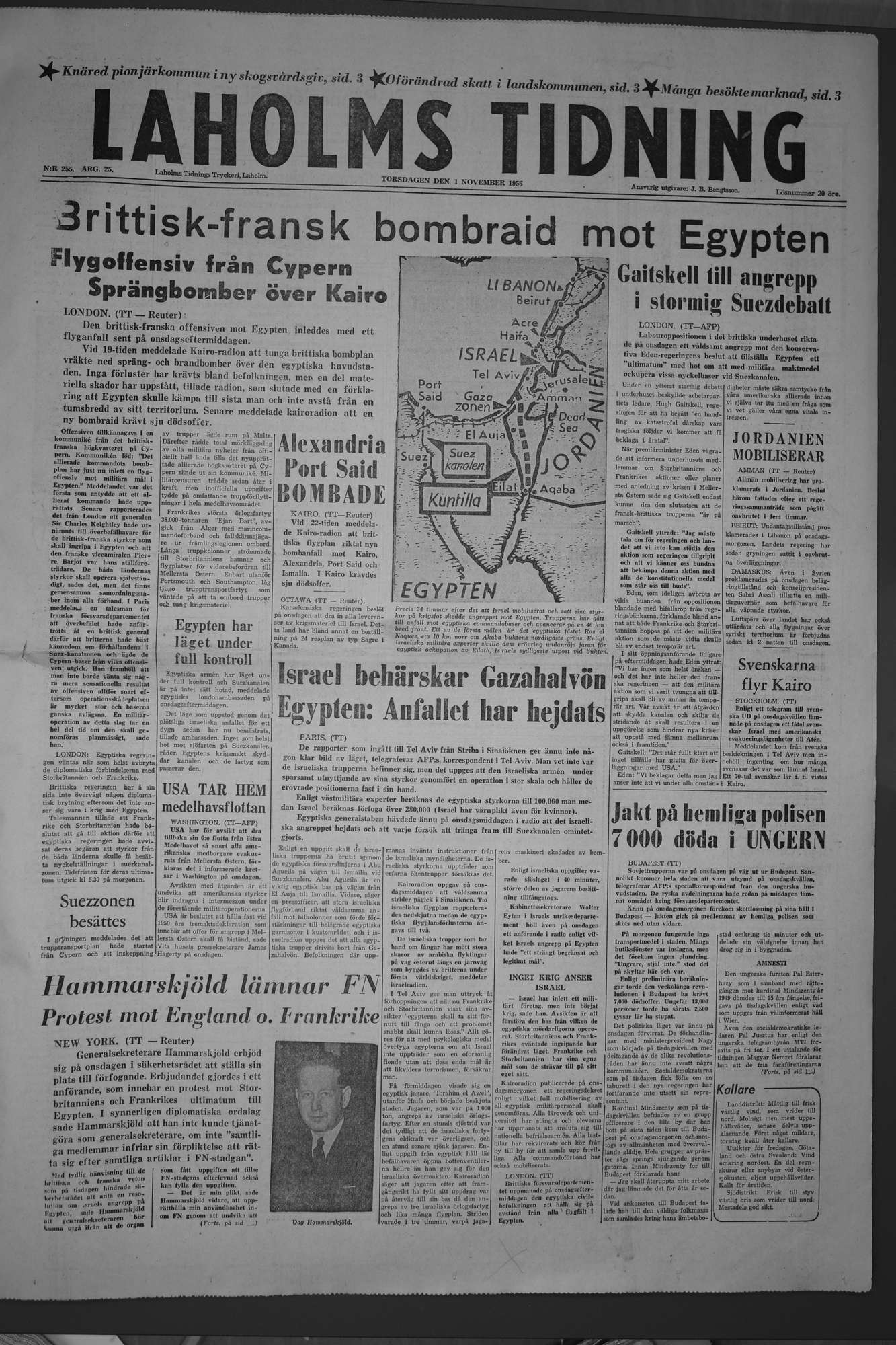 Laholms Tidning Torsdag 1 november 1956, sida 1