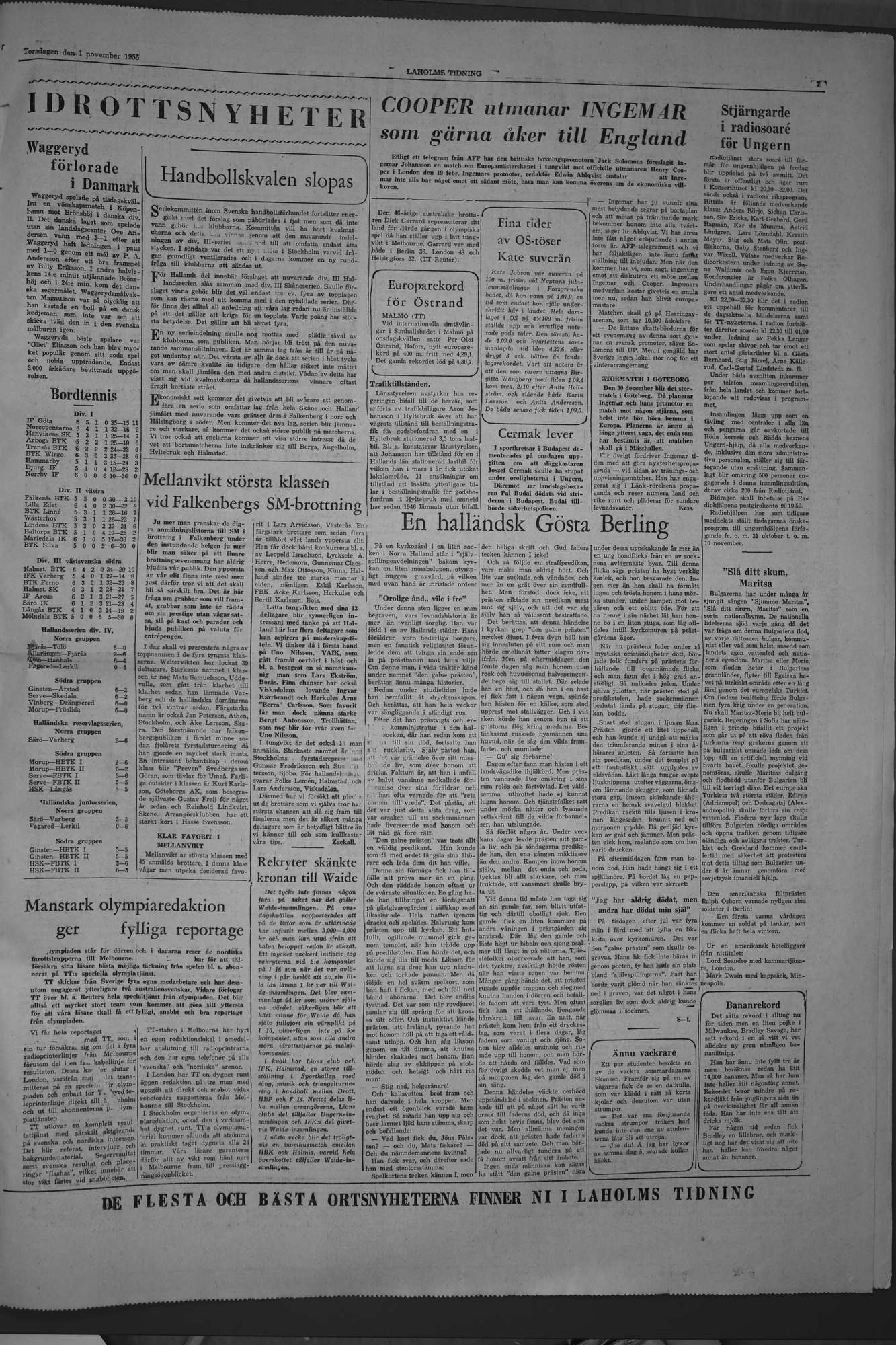 Laholms Tidning Torsdag 1 november 1956, sida 7