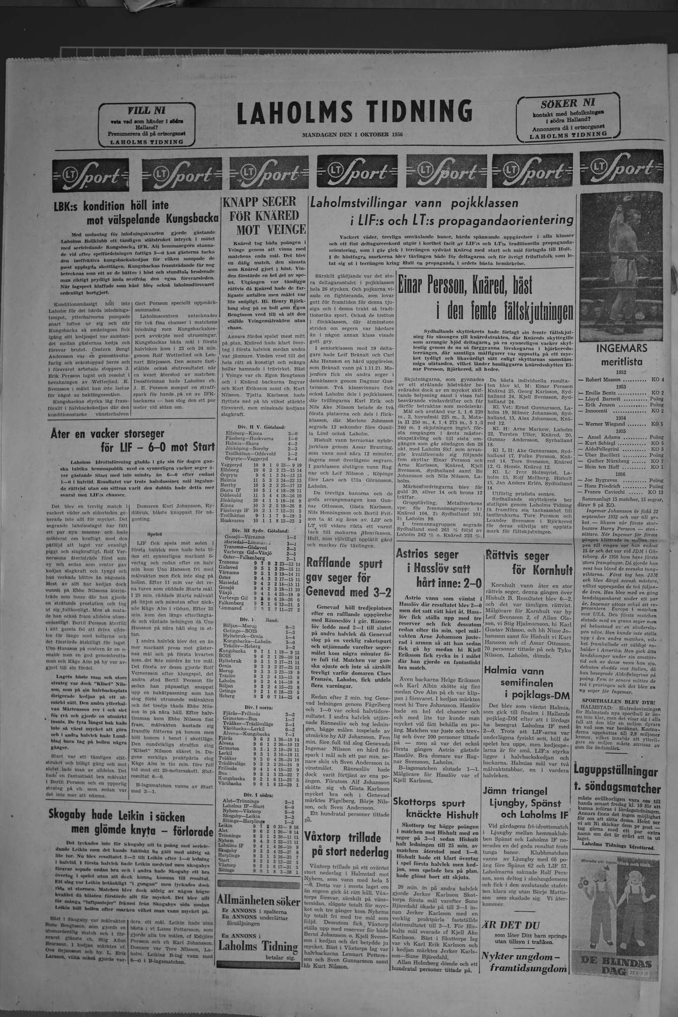 Laholms Tidning Måndag 1 oktober 1956, sida 8