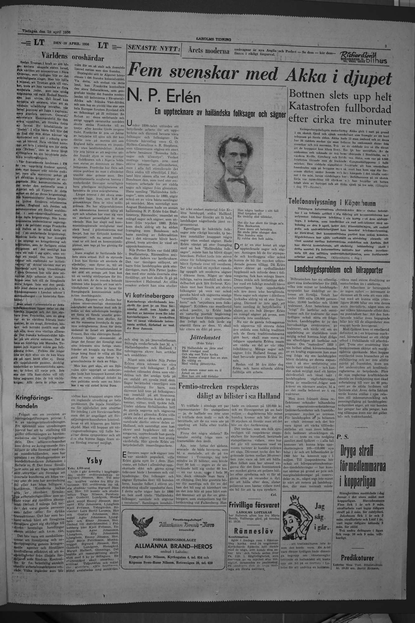 Laholms Tidning Tisdag 10 april 1956, sida 3