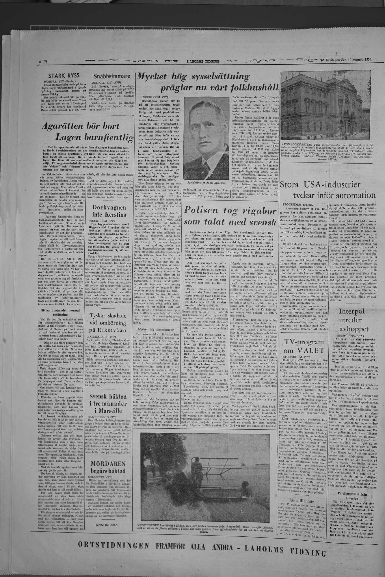 Laholms Tidning Fredag 10 augusti 1956, sida 4