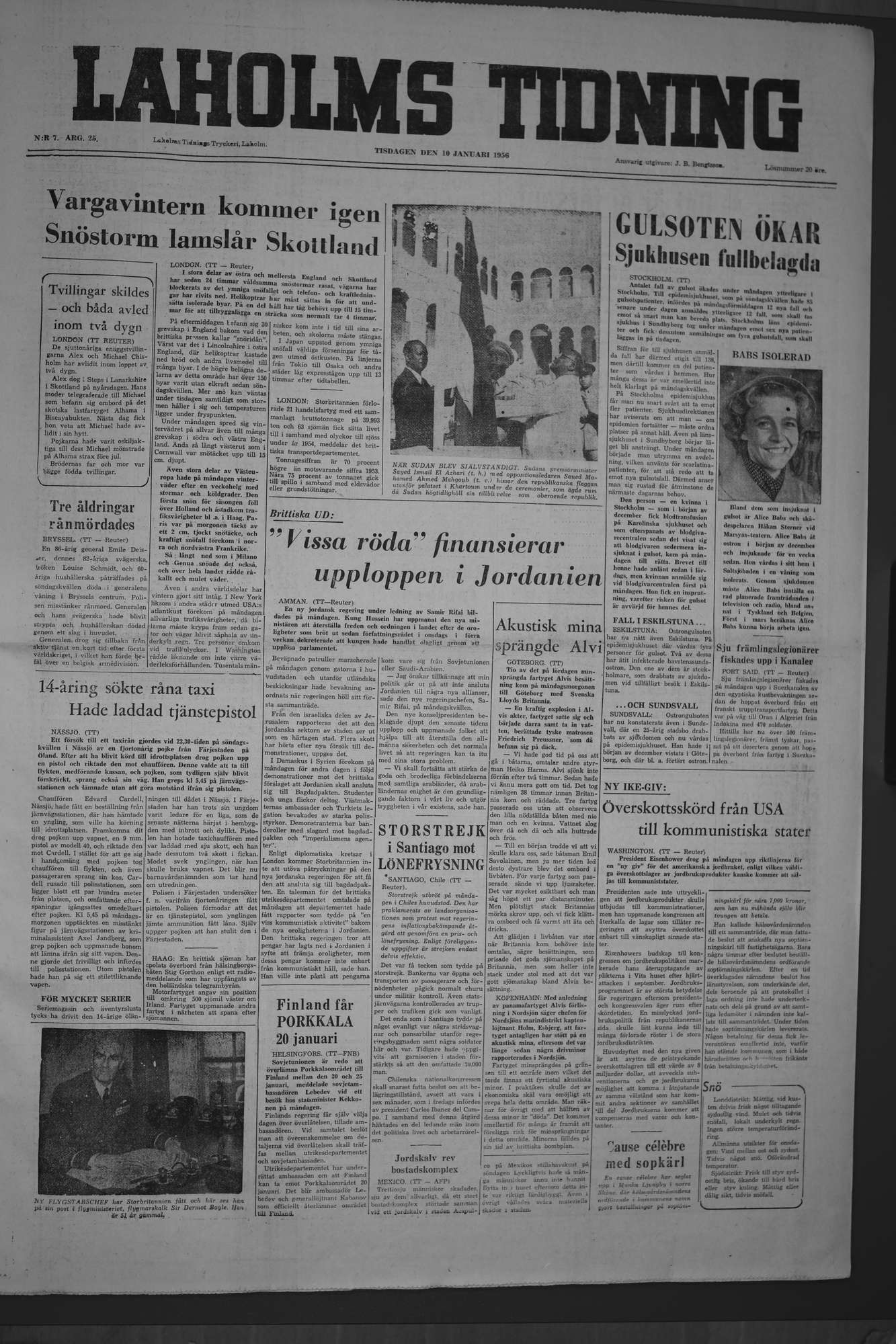 Laholms Tidning Tisdag 10 januari 1956, sida 1