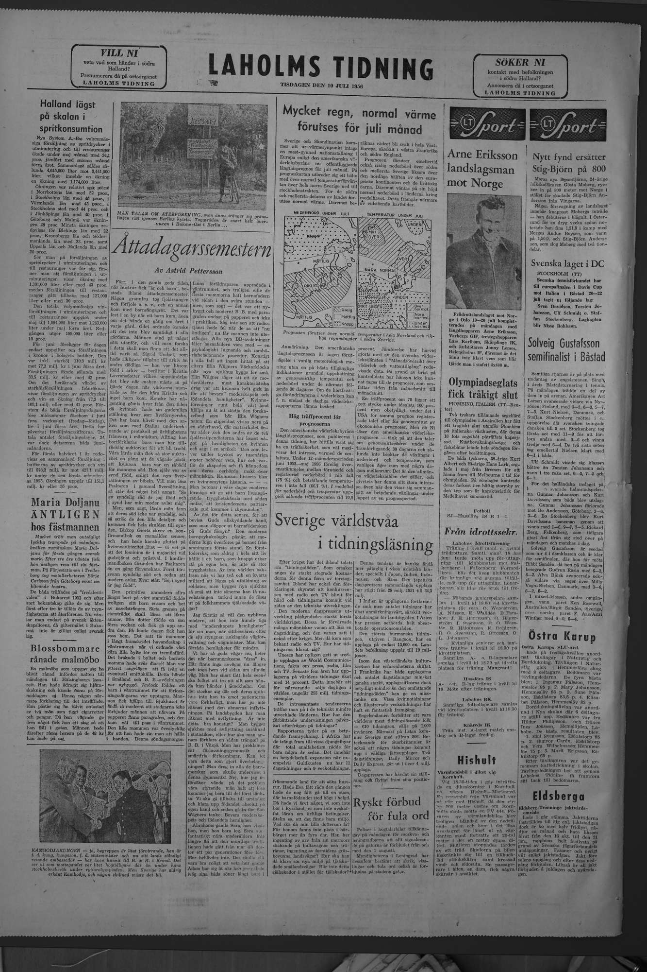 Laholms Tidning Tisdag 10 juli 1956, sida 4