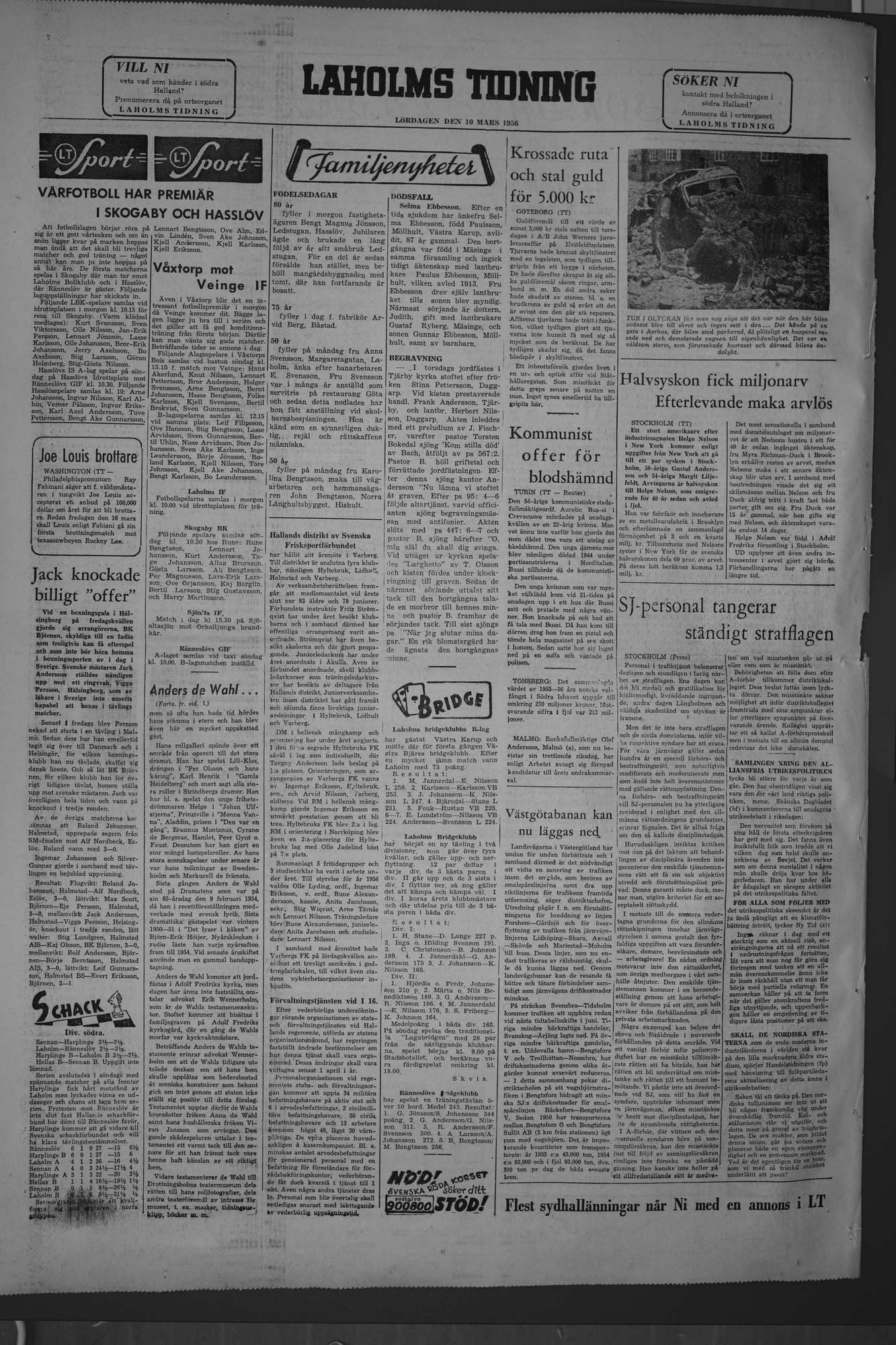 Laholms Tidning Lördag 10 mars 1956, sida 8