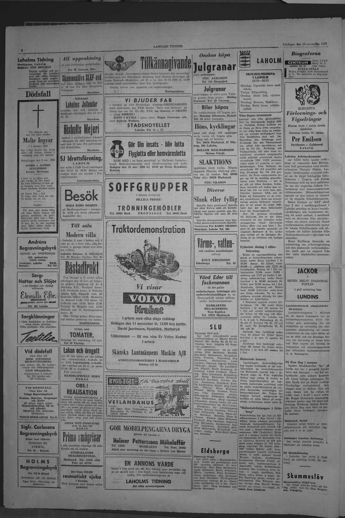 Laholms Tidning Lördag 10 november 1956, sida 2