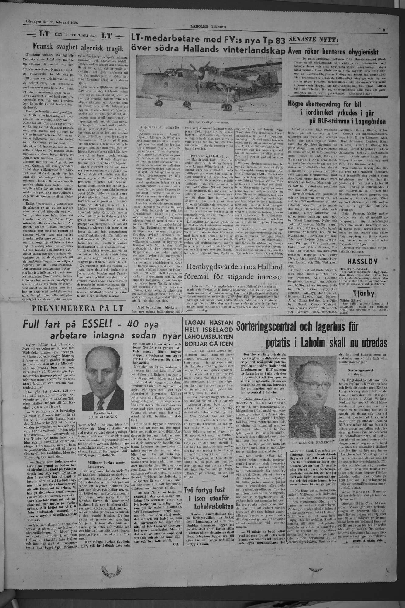 Laholms Tidning Lördag 11 februari 1956, sida 3