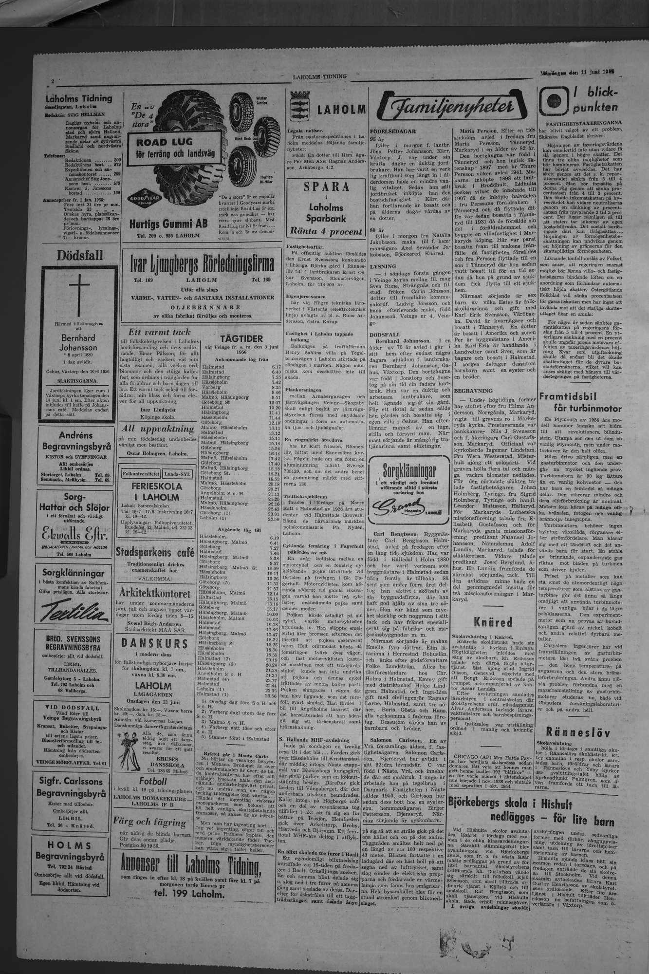 Laholms Tidning Måndag 11 juni 1956, sida 2
