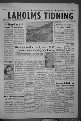 Förstasidan, Torsdag 12 juli 1956