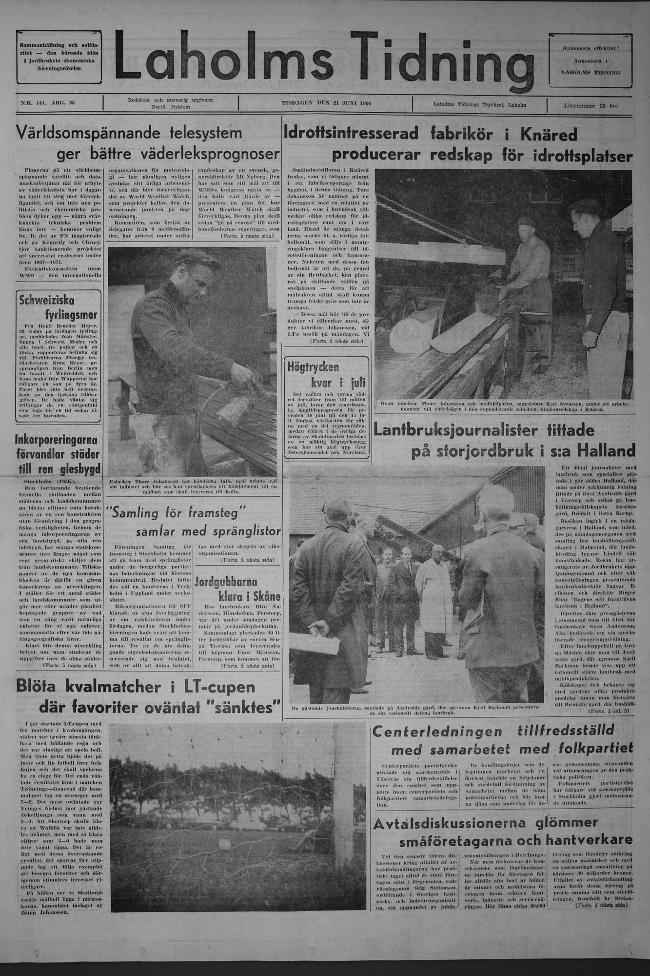 Laholms Tidning Tisdag 21 juni 1966, sida 1