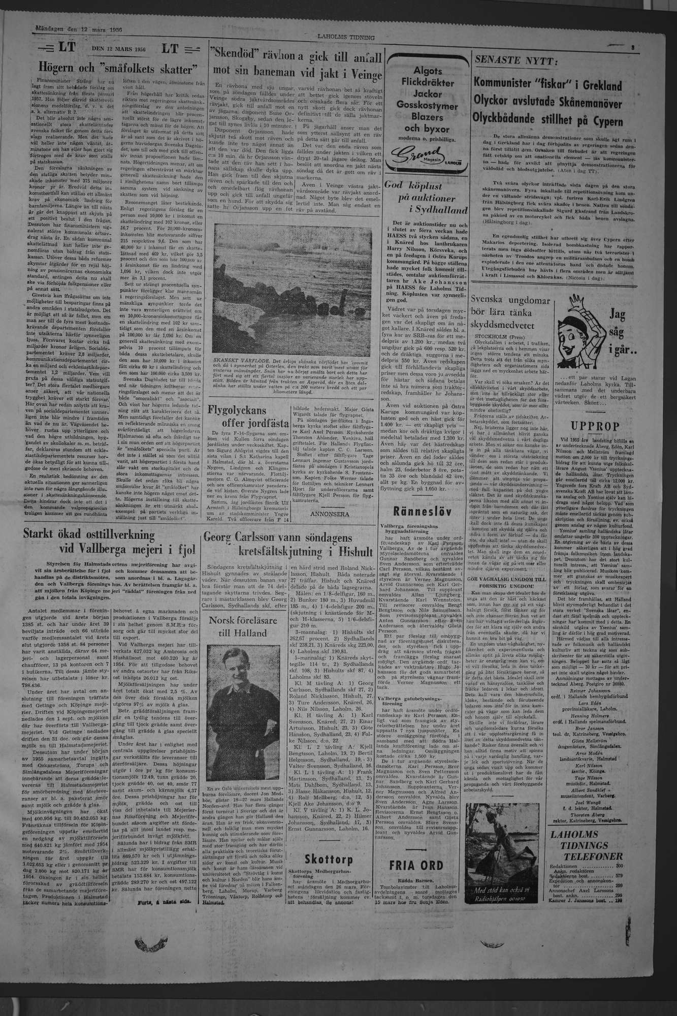 Laholms Tidning Måndag 12 mars 1956, sida 3