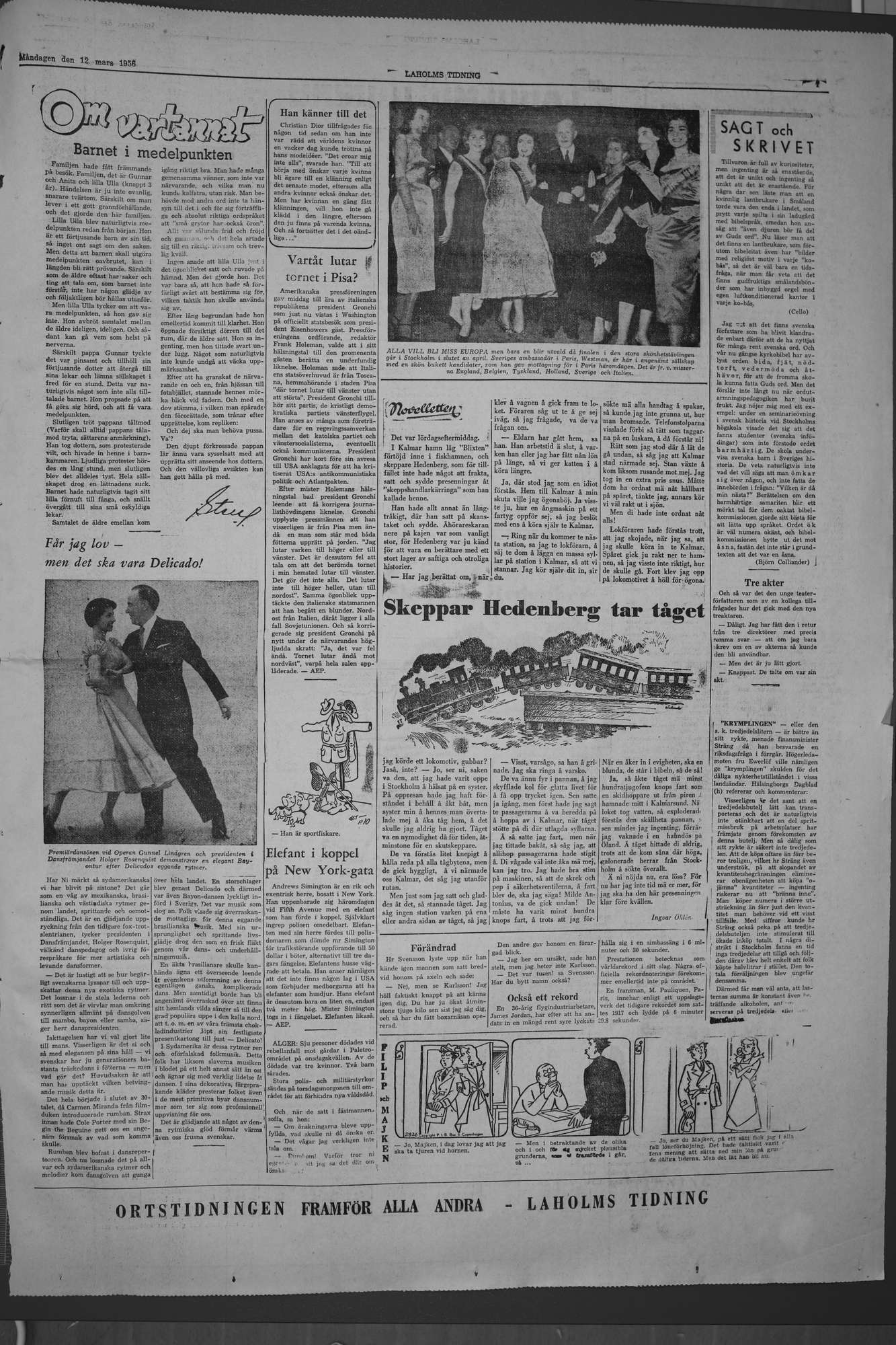 Laholms Tidning Måndag 12 mars 1956, sida 7
